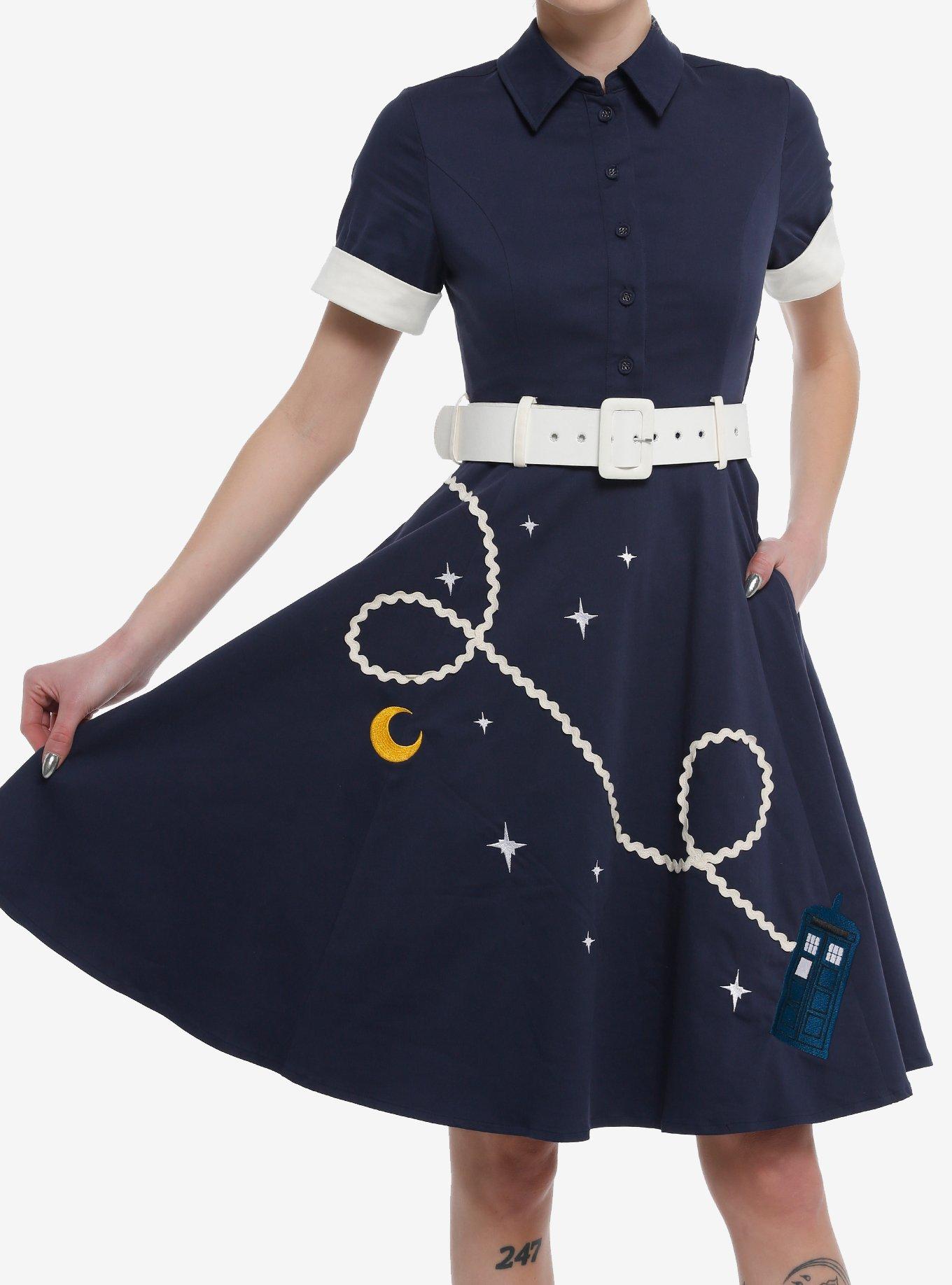 Her Universe Doctor Who Retro Dress With Belt Her Universe Exclusive, NAVY  WHITE, hi-res