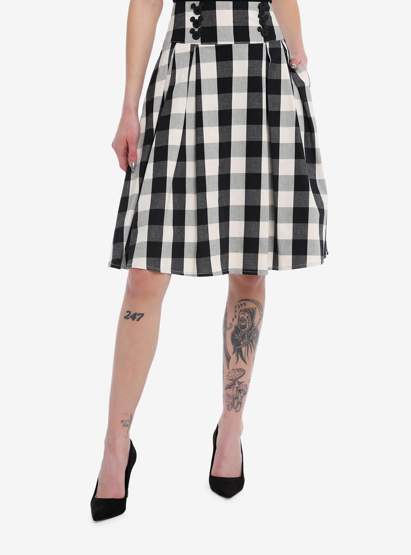 Her Universe Disney Mickey Mouse Checkered Retro Skirt Her Universe Exclusive, IVORY  BLACK, hi-res