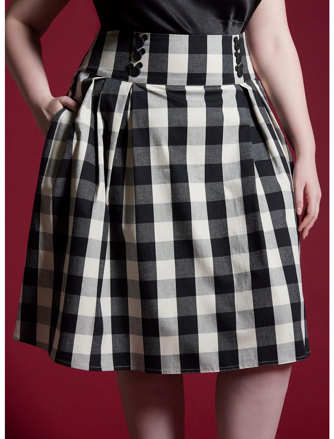 Her Universe Disney Mickey Mouse Checkered Retro Skirt Plus Size Her Universe Exclusive, IVORY  BLACK, hi-res