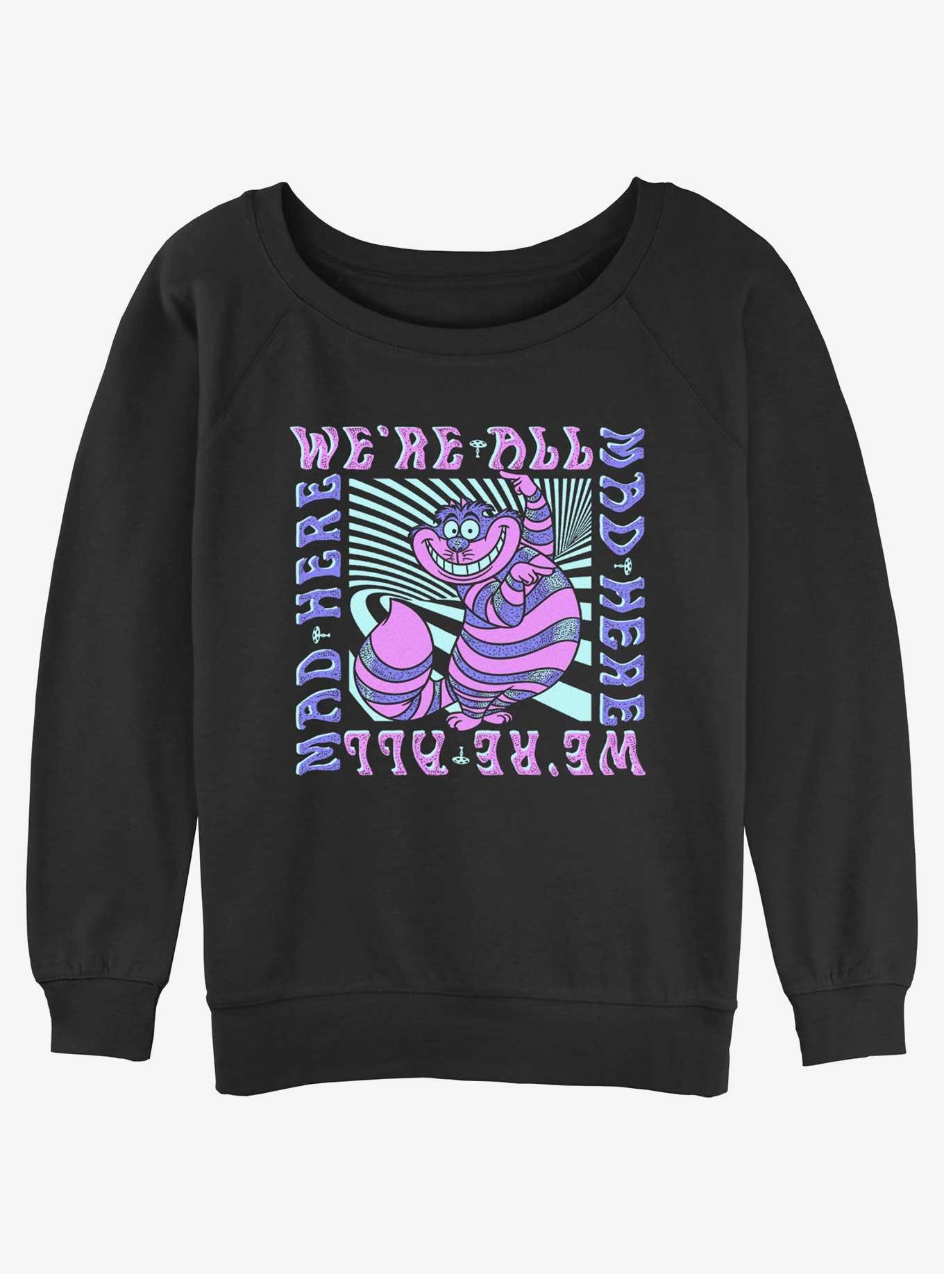 Disney Alice In Wonderland All Mad Here Cheshire Cat Girls Slouchy Sweatshirt, , hi-res