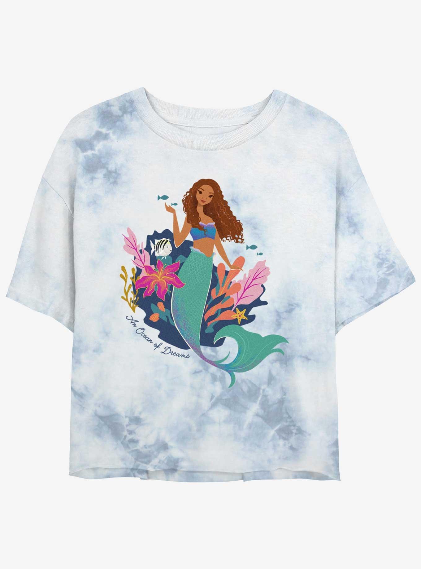 Disney The Little Mermaid An Ocean Of Dreams Girls Tie-Dye Crop T-Shirt, WHITEBLUE, hi-res