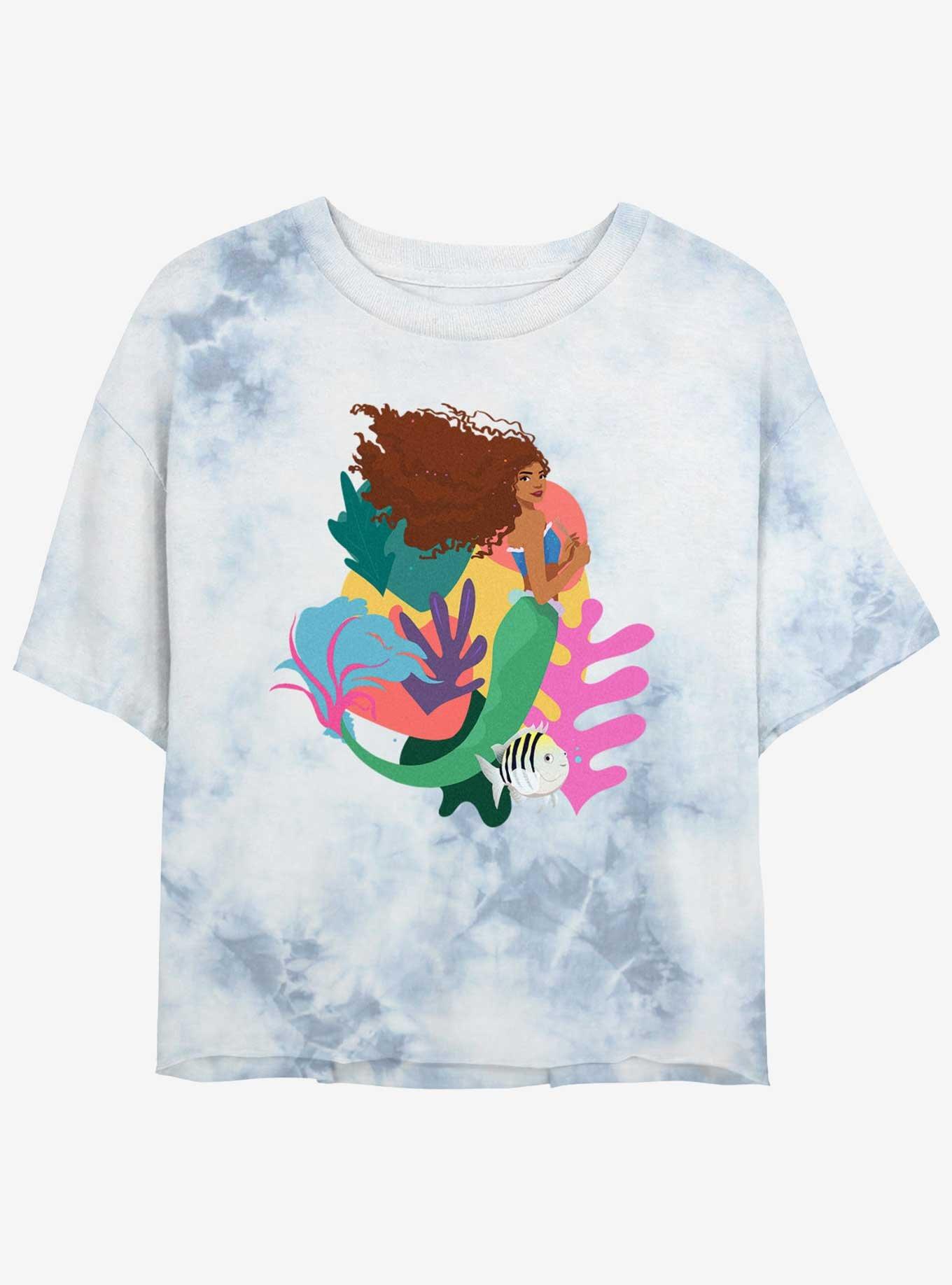 Disney The Little Mermaid Ariel With Flounder Girls Tie-Dye Crop T-Shirt, , hi-res