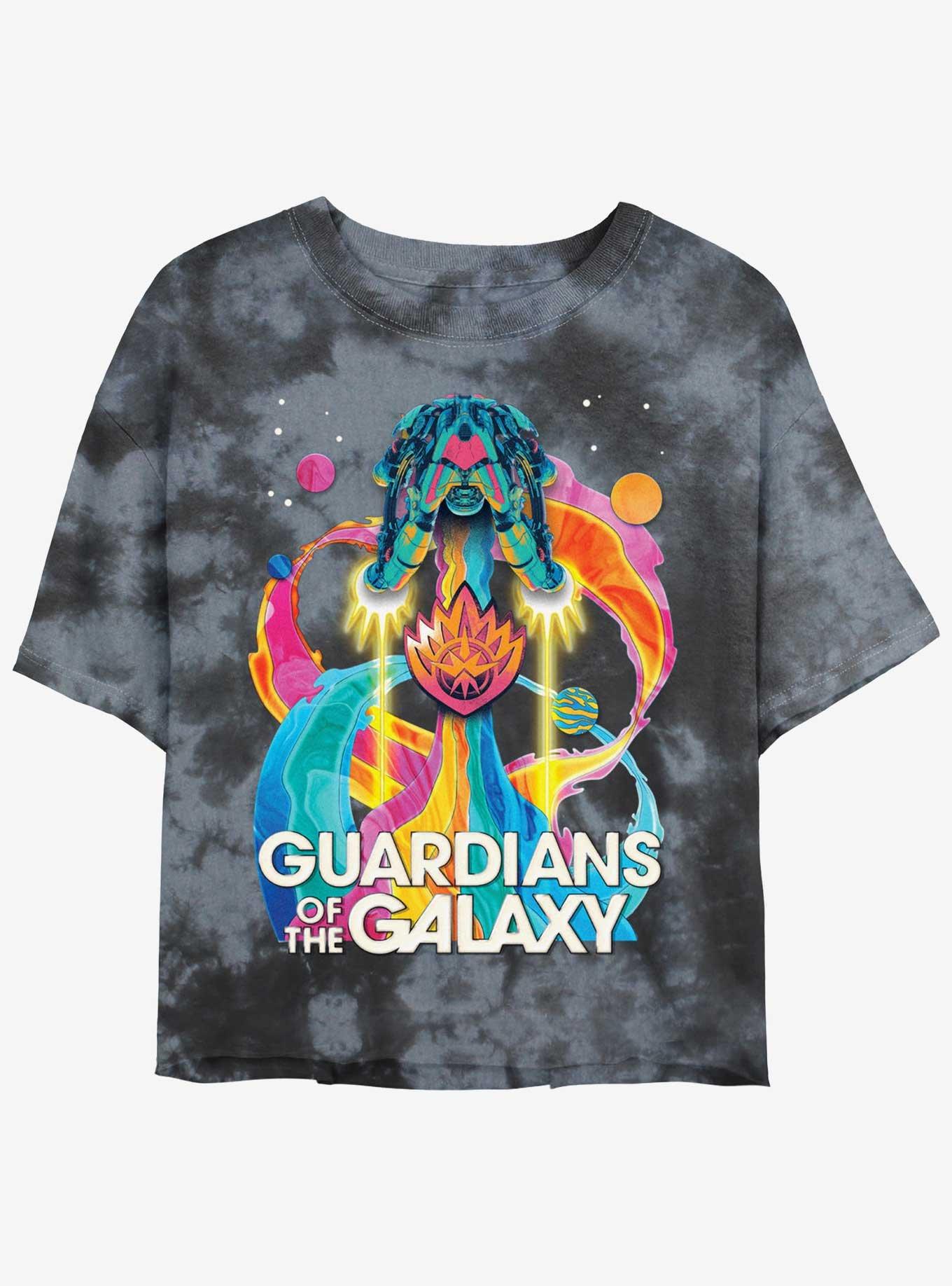 Marvel Guardians Of The Galaxy Psychedelic Ship Girls Tie-Dye Crop T-Shirt, BLKCHAR, hi-res