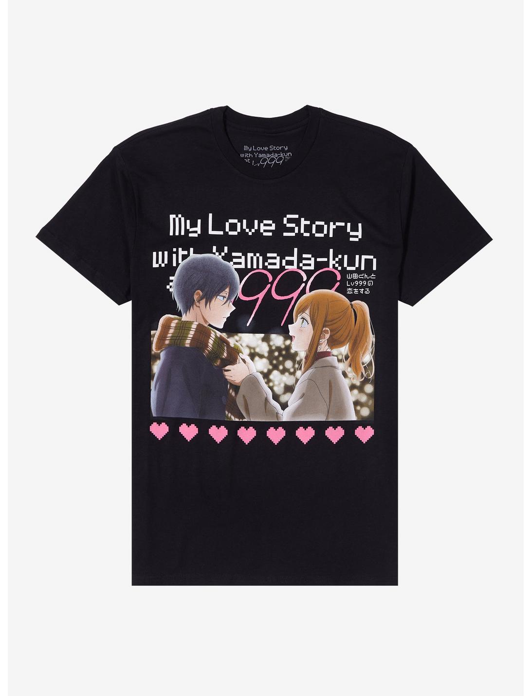 My Love Story With Yamada-Kun At Lv999 Hearts T-Shirt, BLACK, hi-res
