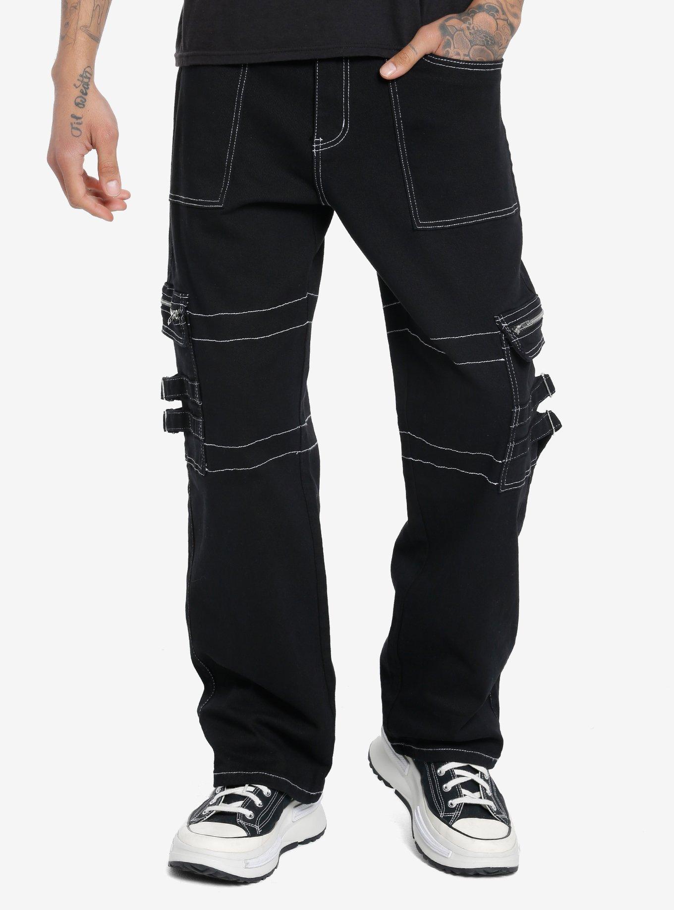 Black & White Contrast Stitch Cargo Pants | Hot Topic