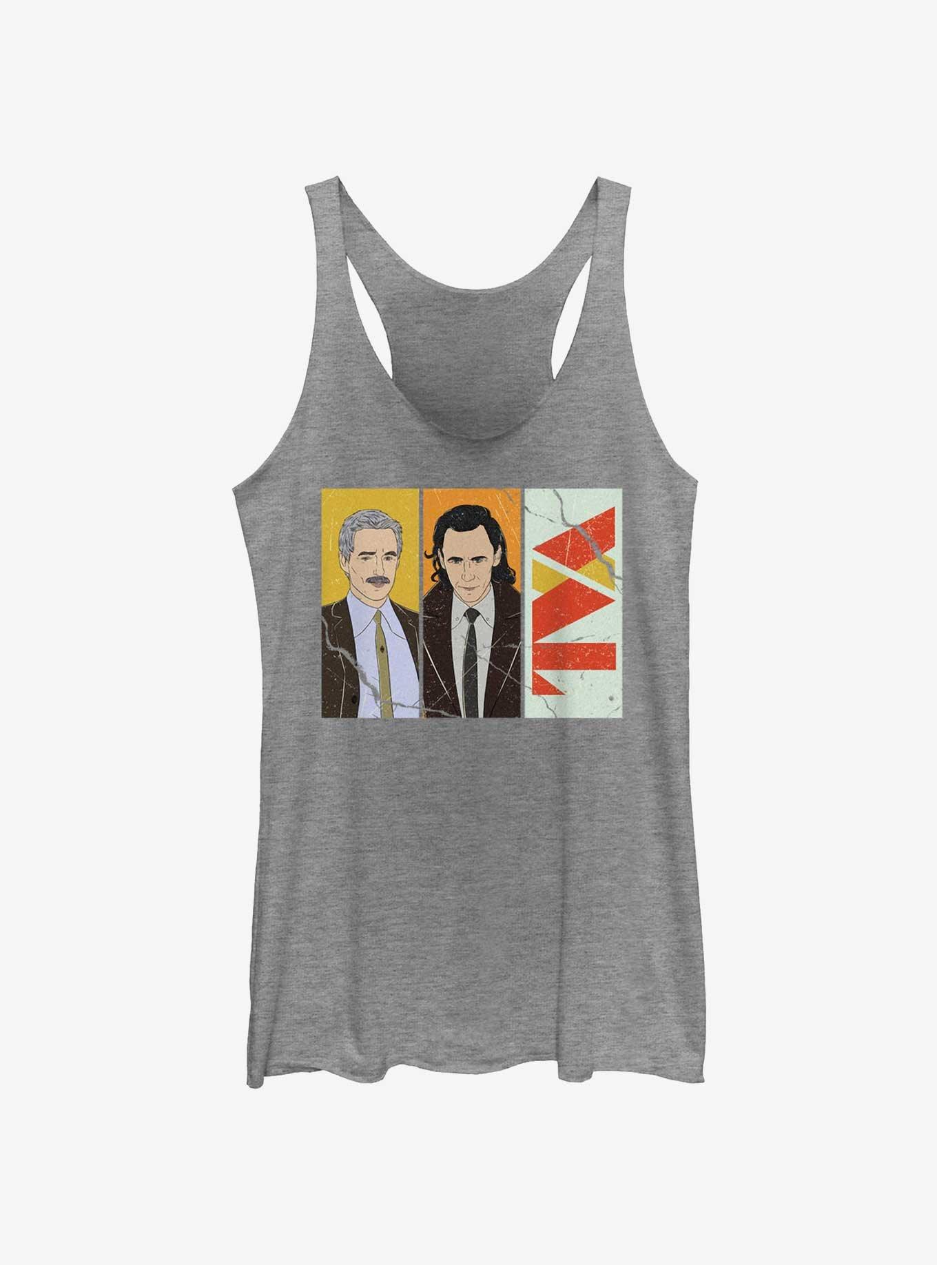 Marvel Loki Mobius and Loki TVA Logo Girls Tank, GRAY HTR, hi-res