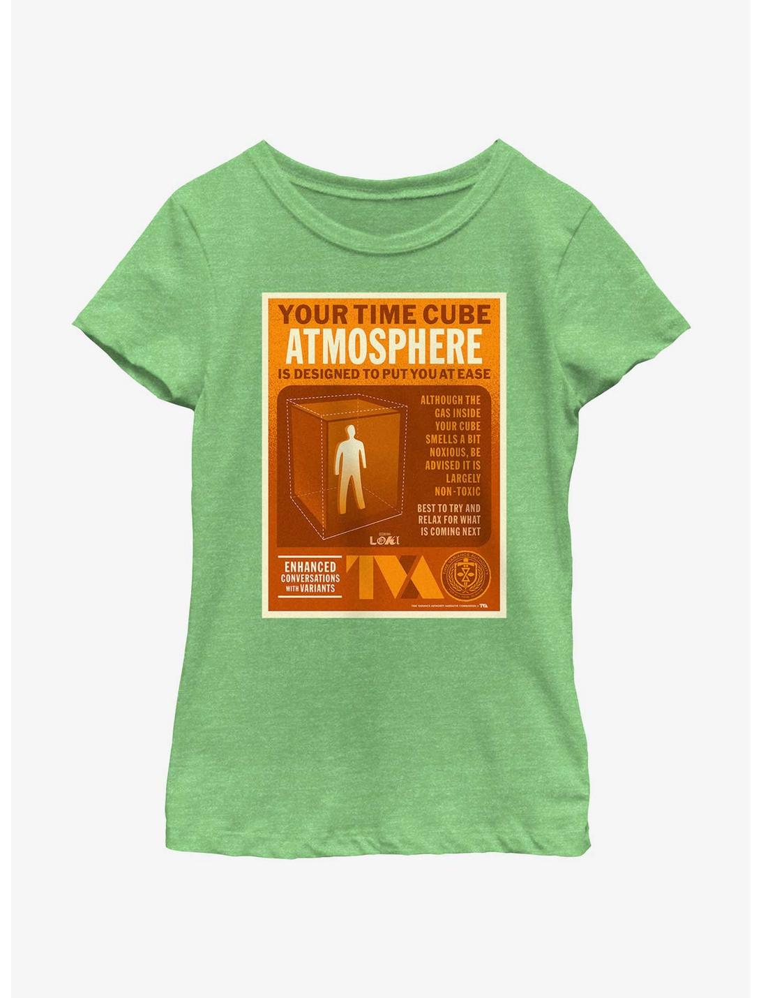 Marvel Loki Time Cube Atmosphere Infographic Poster Youth Girls T-Shirt, GRN APPLE, hi-res