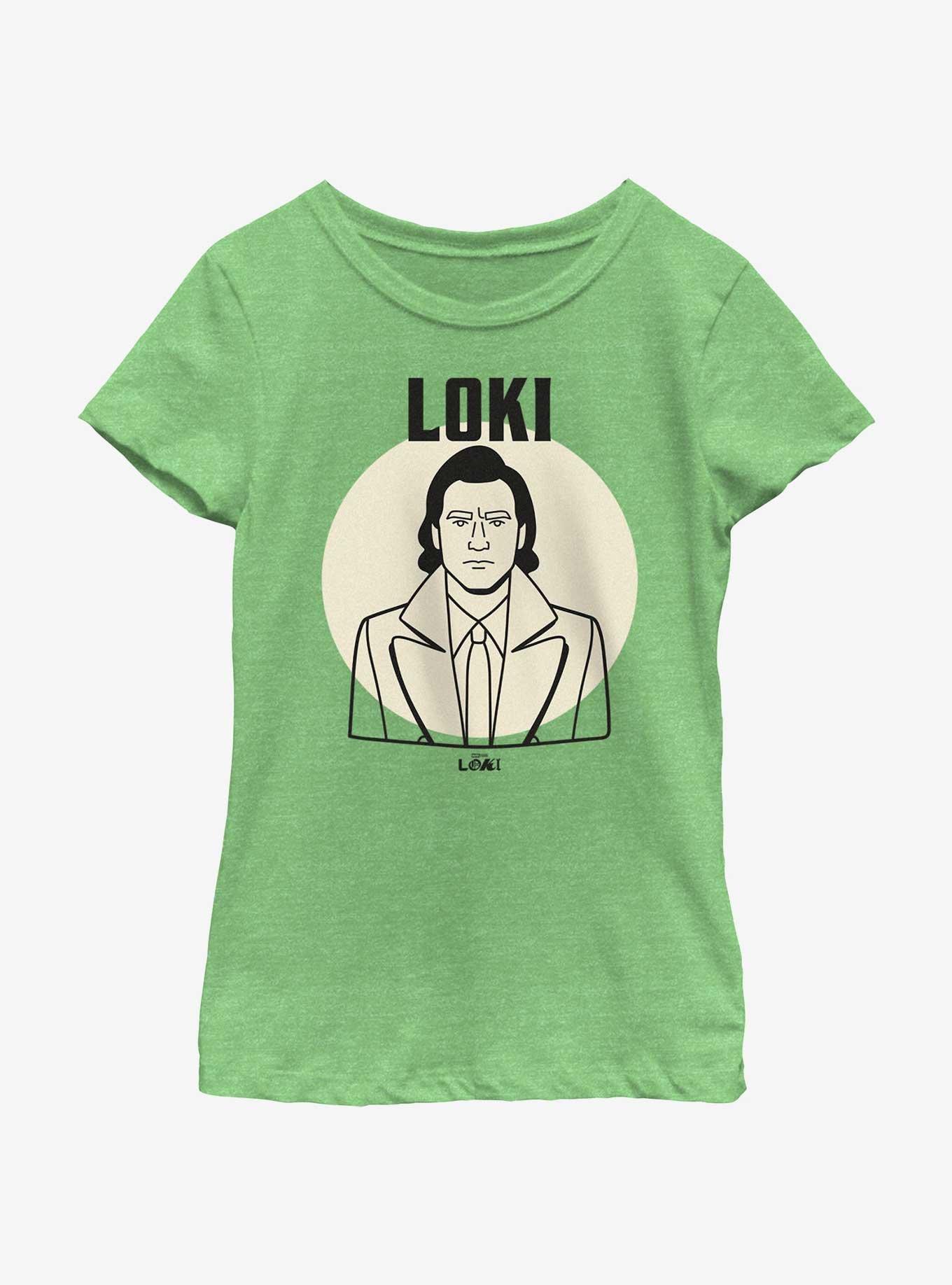 Marvel Loki Line Drawing Loki Portrait Youth Girls T-Shirt, GRN APPLE, hi-res