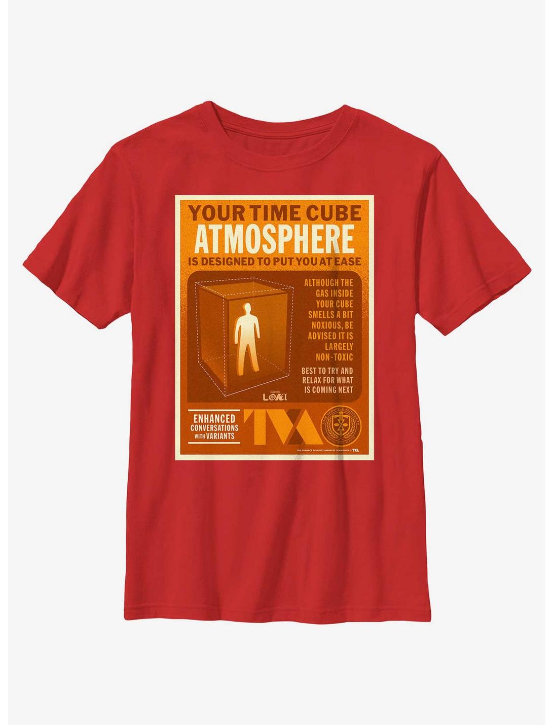 Marvel Loki Time Cube Atmosphere Infographic Poster Youth T-Shirt, RED, hi-res