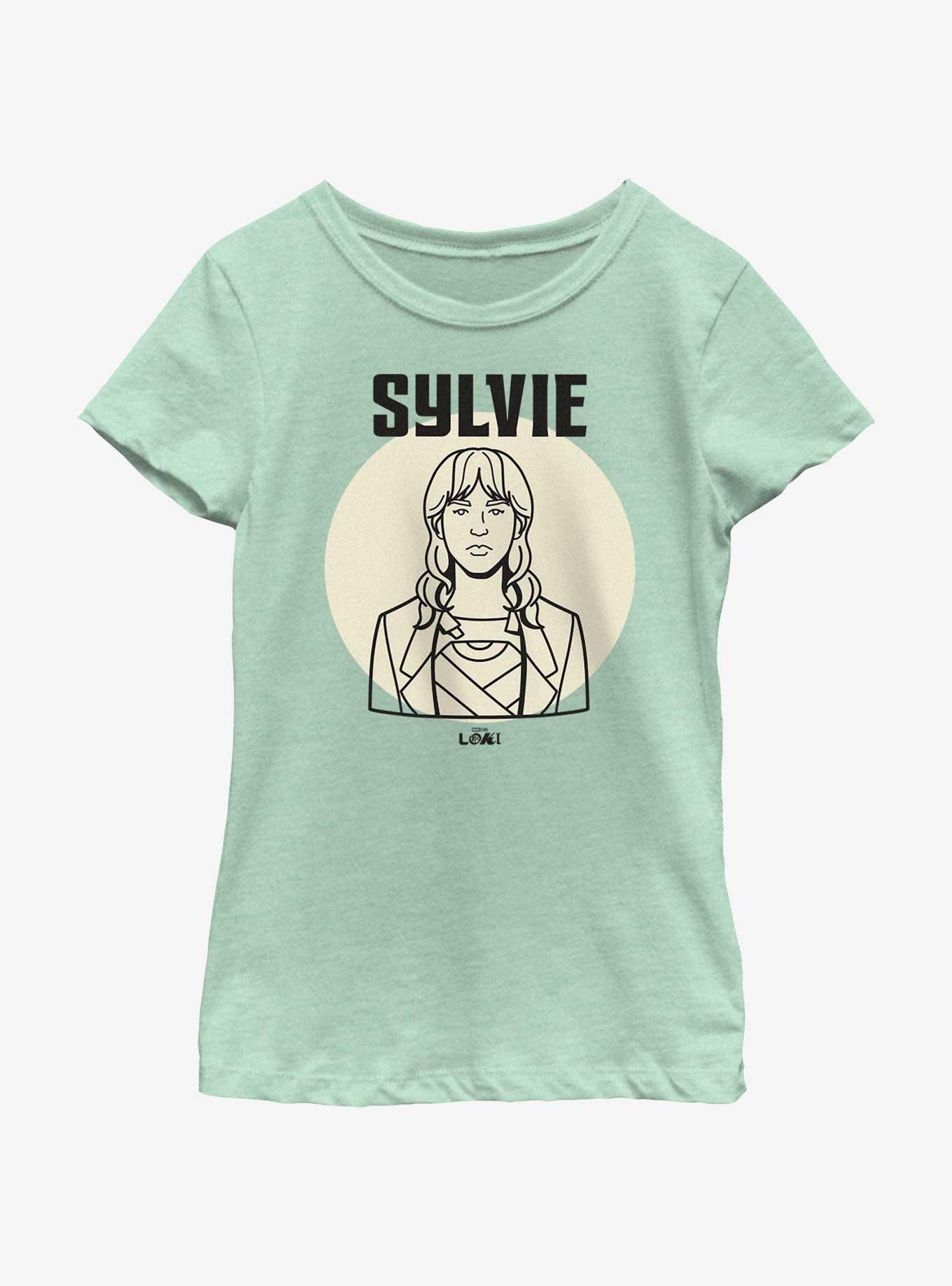 Marvel Loki Line Drawing Sylvie Portrait Youth Girls T-Shirt, MINT, hi-res