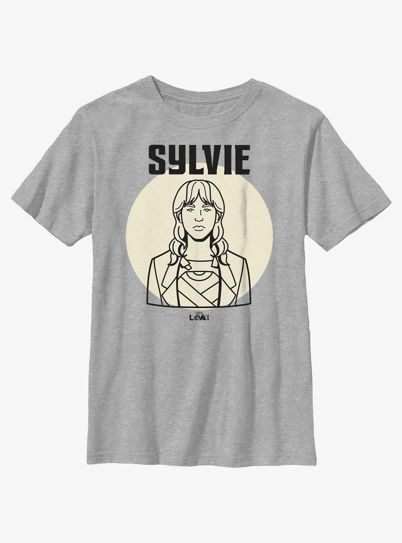 Marvel Loki Line Drawing Sylvie Portrait Youth T-Shirt, ATH HTR, hi-res