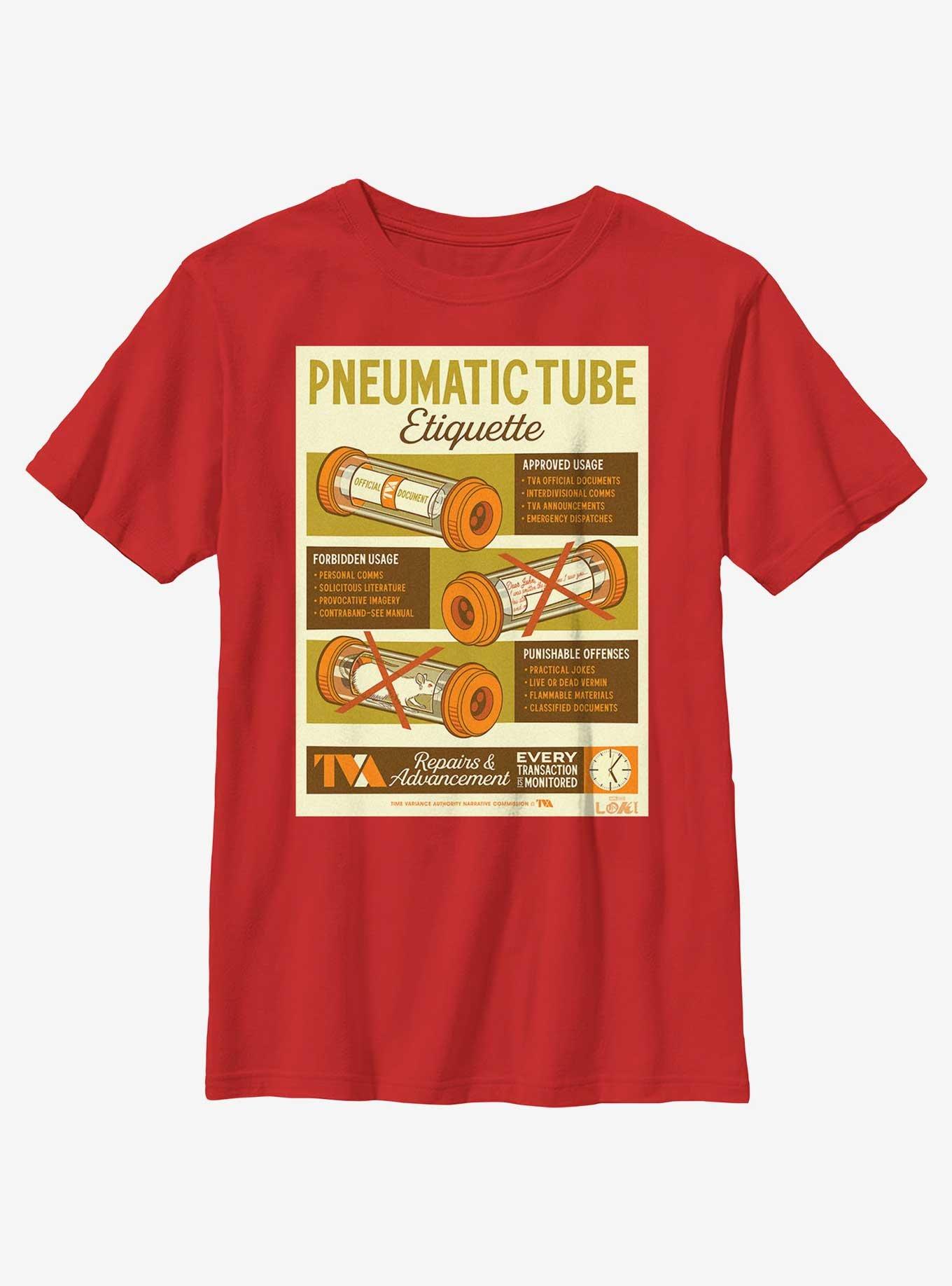 Marvel Loki Pneumatic Tube Infographic Poster Youth T-Shirt, RED, hi-res