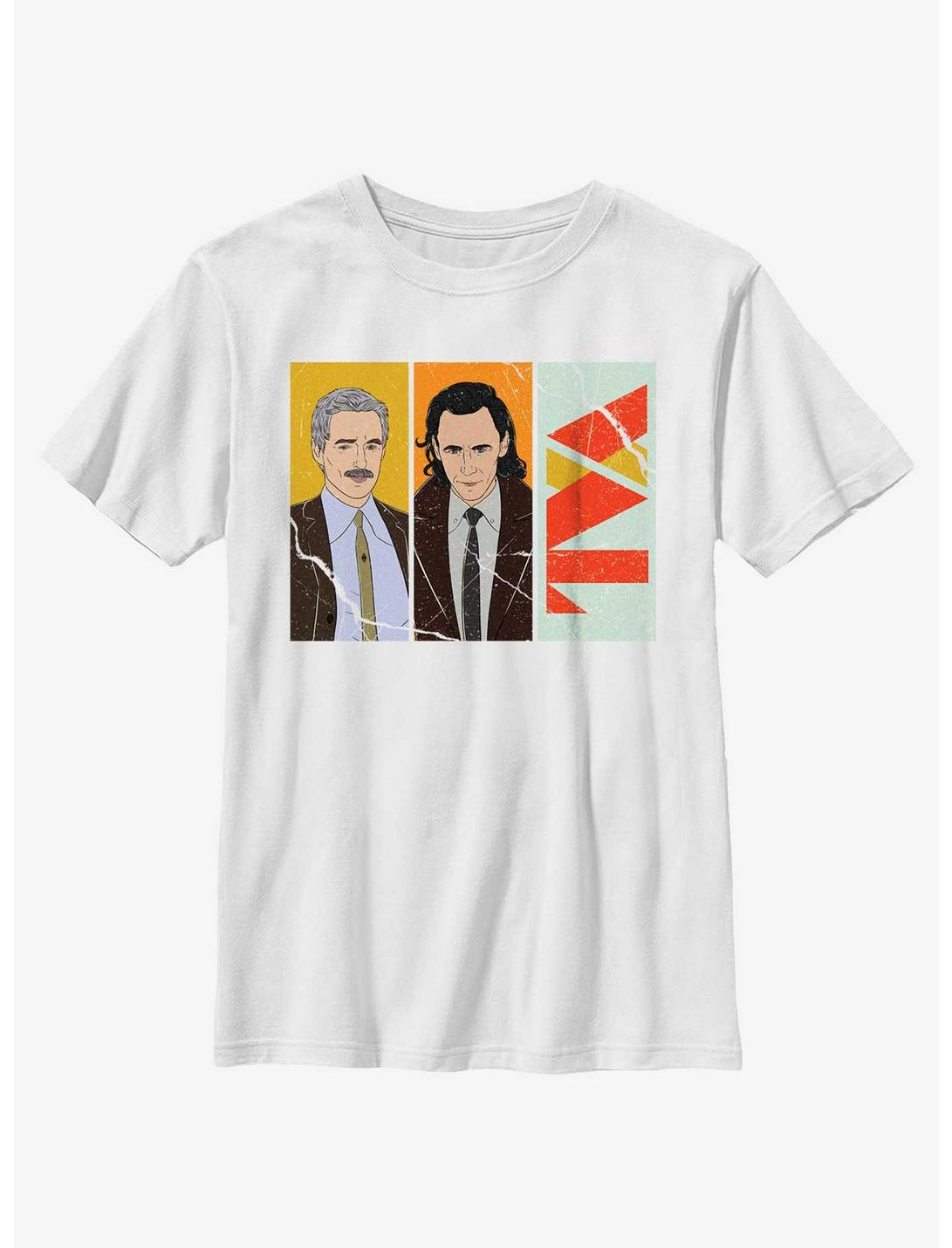 Marvel Loki Mobius and Loki TVA Logo Youth T-Shirt, WHITE, hi-res