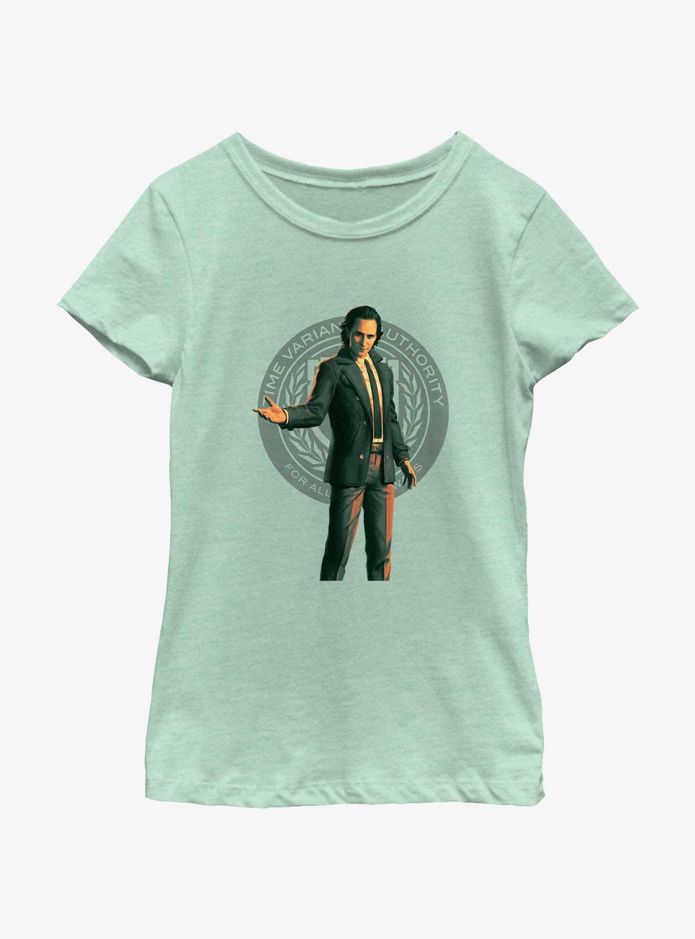 Marvel Loki Time Variant Authority Badge Youth Girls T-Shirt, , hi-res