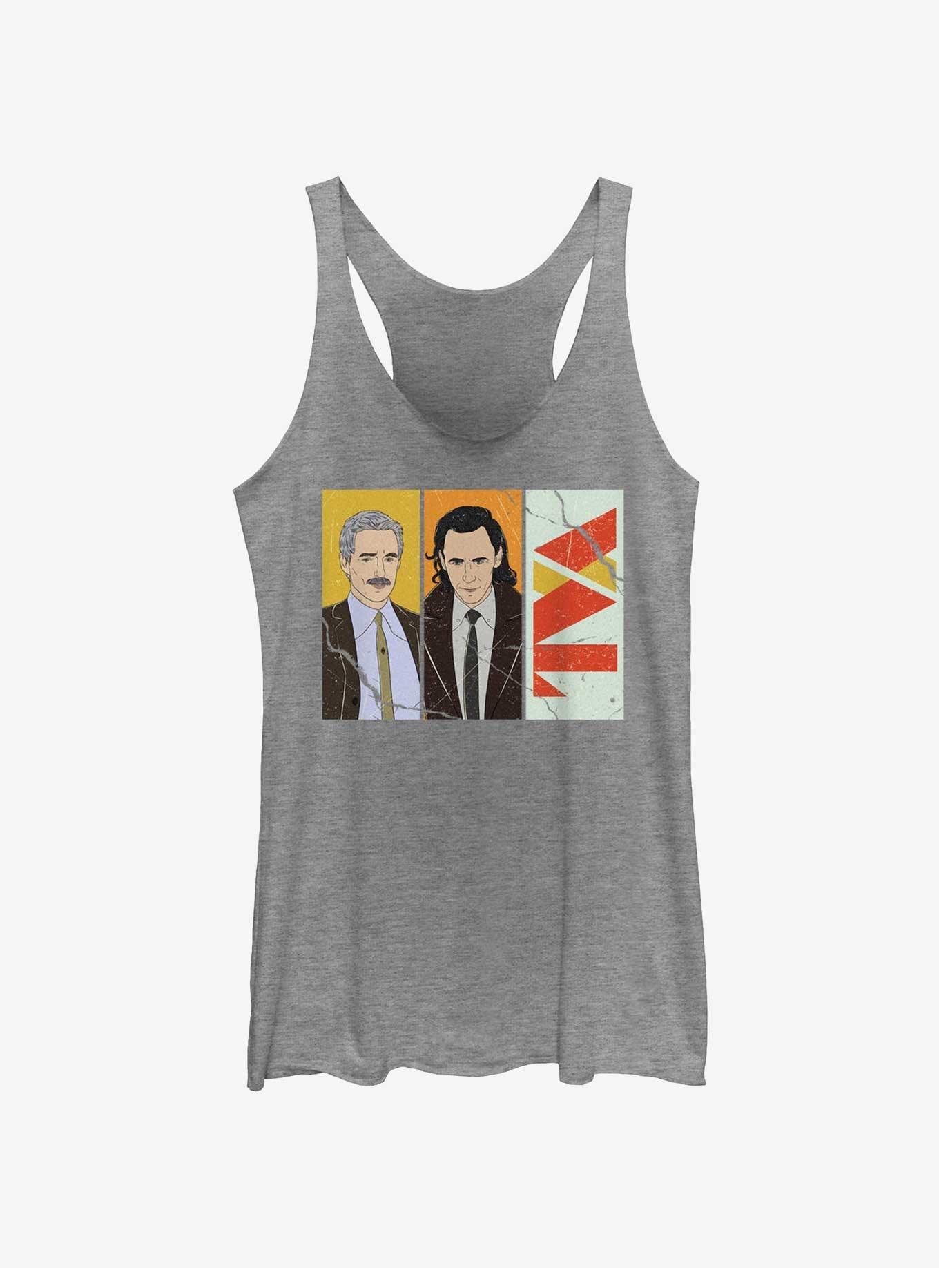 Marvel Loki Mobius and Loki TVA Logo Womens Tank Top, GRAY HTR, hi-res