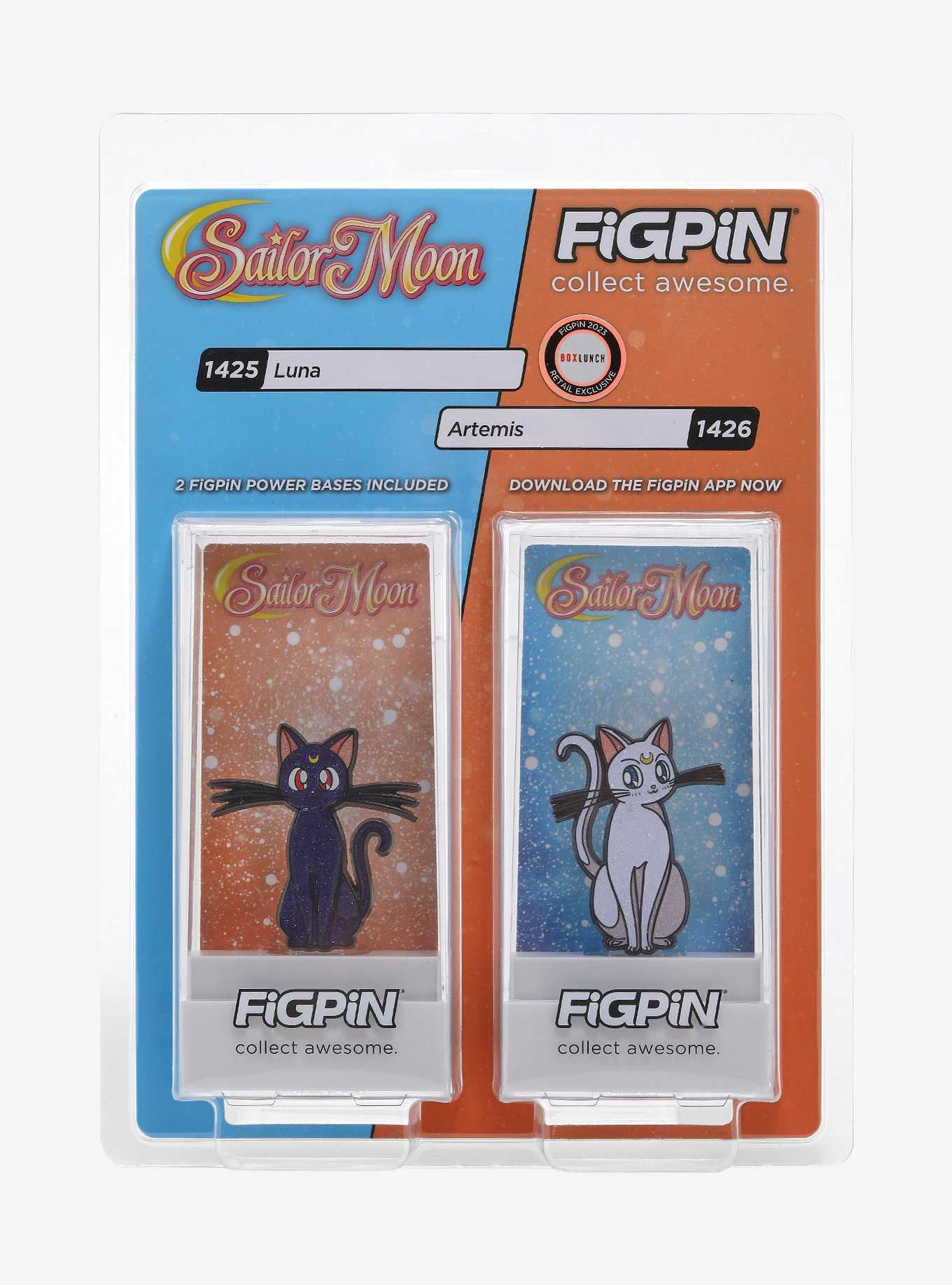 FigPin Pretty Guardian Sailor Moon Luna & Artemis Glitter Enamel Pin Set - BoxLunch Exclusive, , hi-res