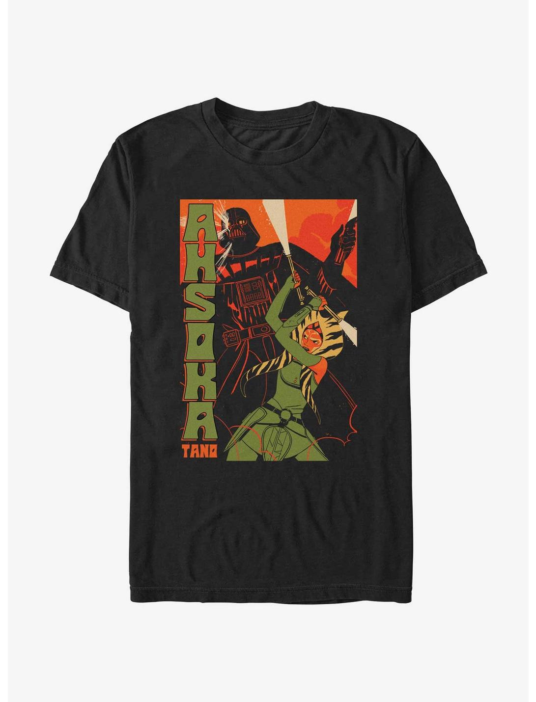 Star Wars Ahsoka Darth Vader Comic Style Battle T-Shirt, BLACK, hi-res