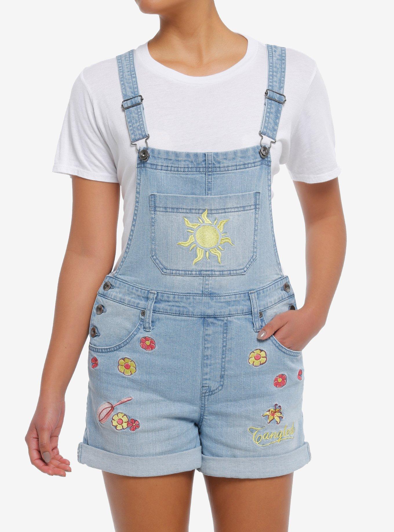 Her Universe Disney Tangled Icons Denim Shortalls Her Universe Exclusive, MEDIUM WASHED DENIM, hi-res