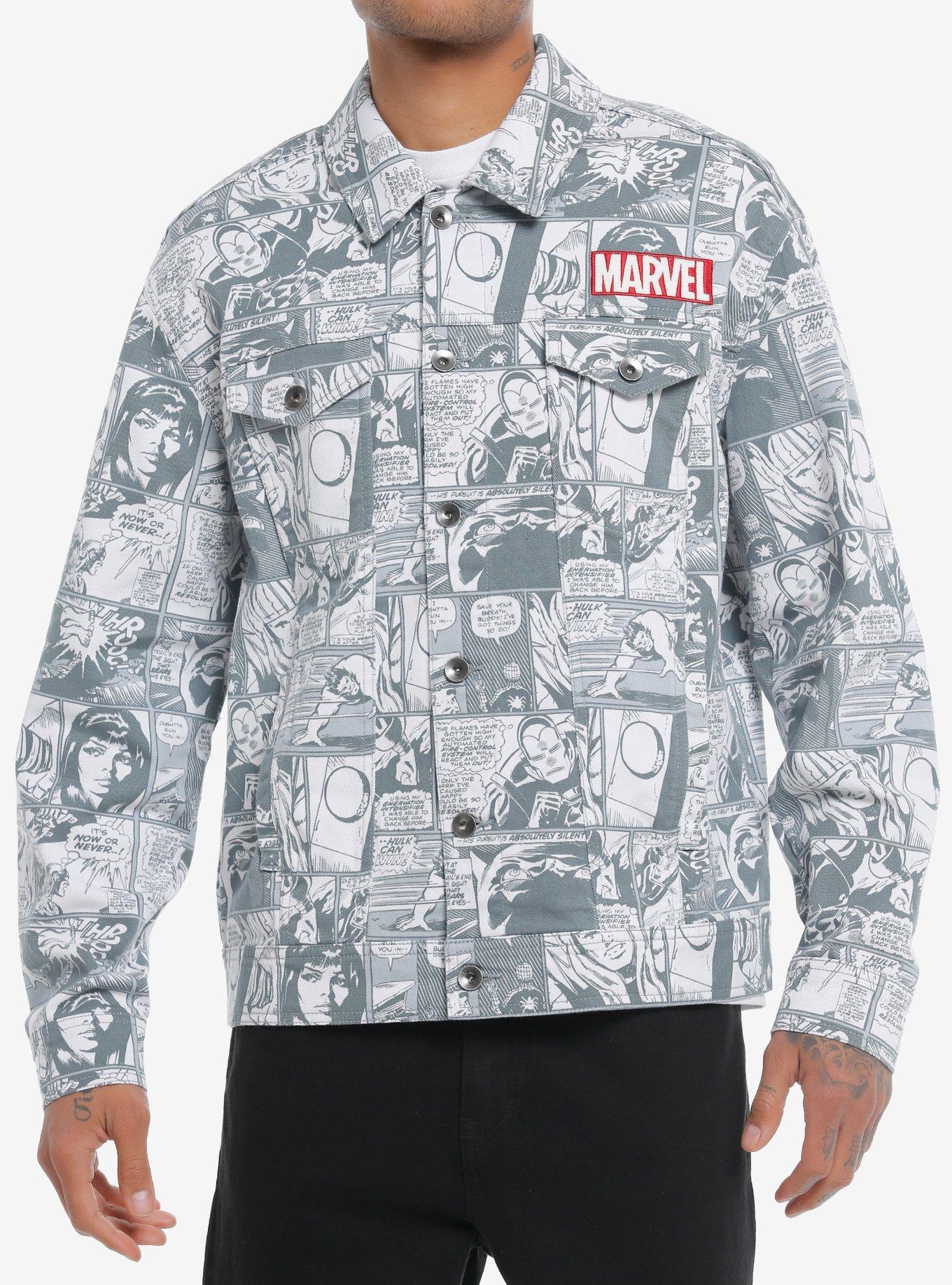 Our Universe Marvel Comic Panels Oversized Denim Jacket Our Universe Exclusive, MULTI, hi-res