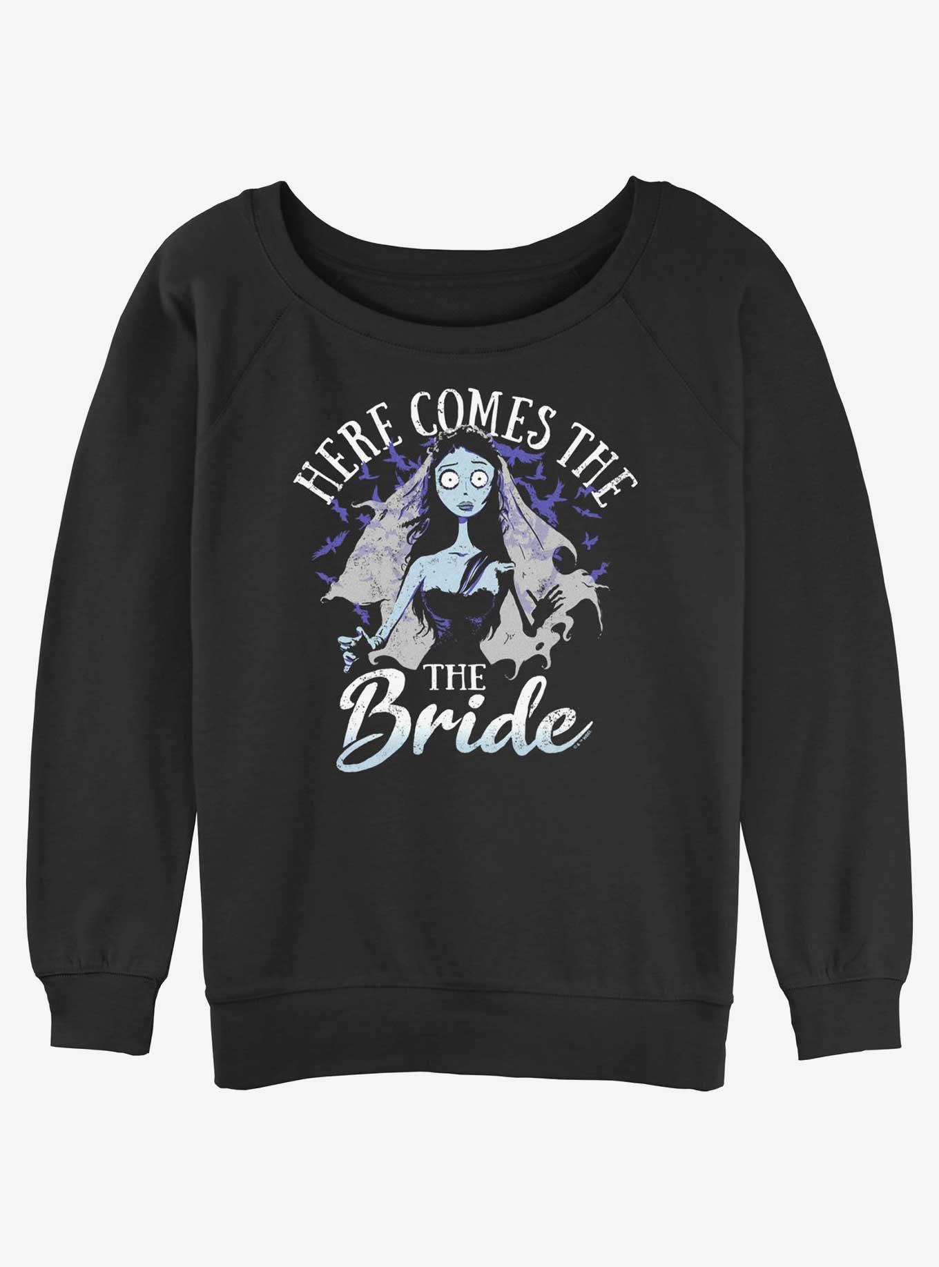 Corpse Bride Here Comes The Bride Girls Slouchy Sweatshirt, BLACK, hi-res