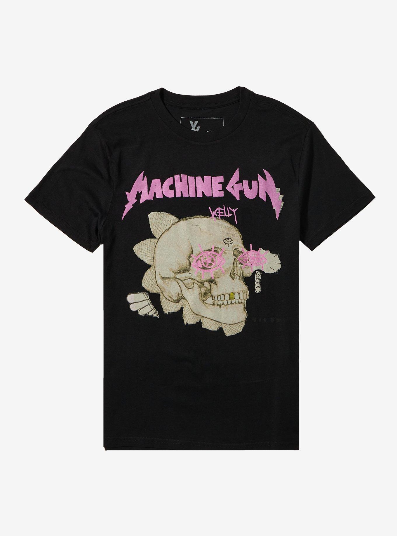 Machine Gun Kelly Pink Skull Boyfriend Fit Girls T-Shirt, BLACK, hi-res