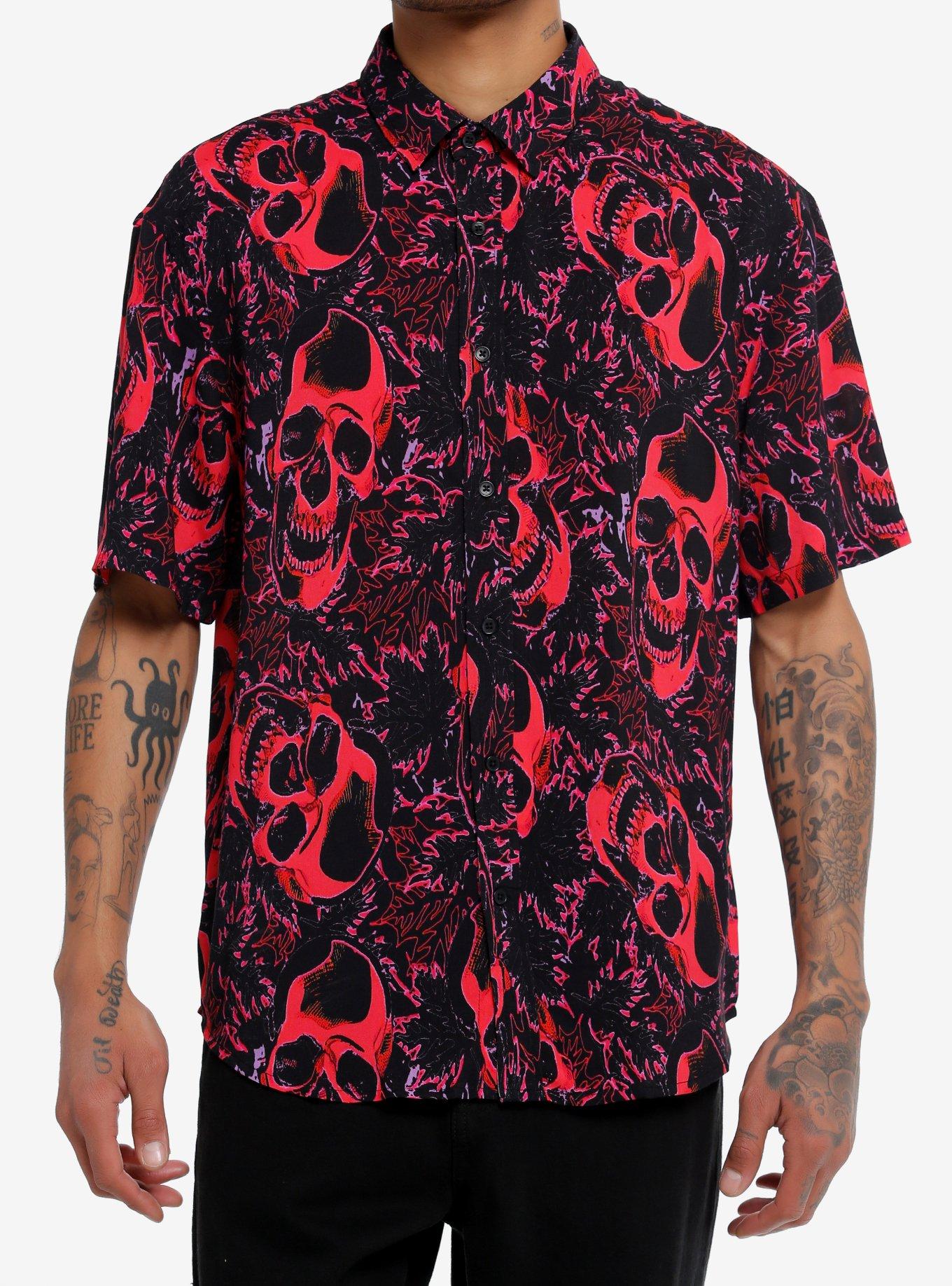 Warped Skulls Oversized Woven Button-Up, MULTI, hi-res