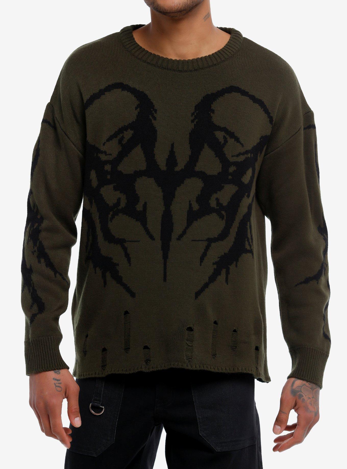 Hot Topic Green Black Thorn Distressed Knit Sweater Hawthorn Mall