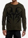 Green & Black Thorn Distressed Knit Sweater, GREEN, hi-res