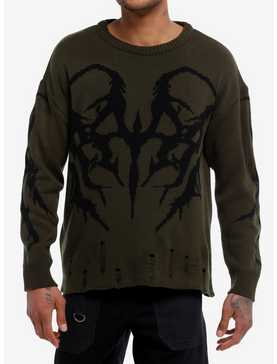 Green & Black Thorn Distressed Knit Sweater, , hi-res