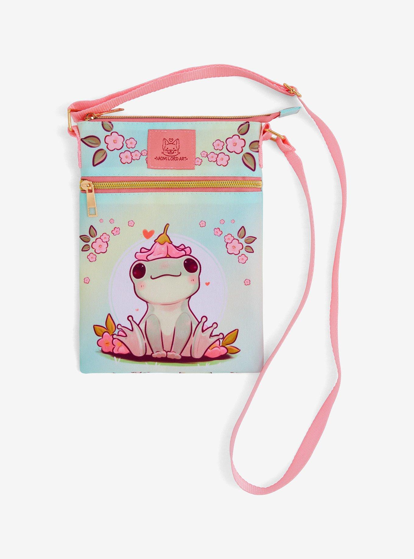 Frog Sakura Flower Passport Crossbody Bag By Naomi Lord Art