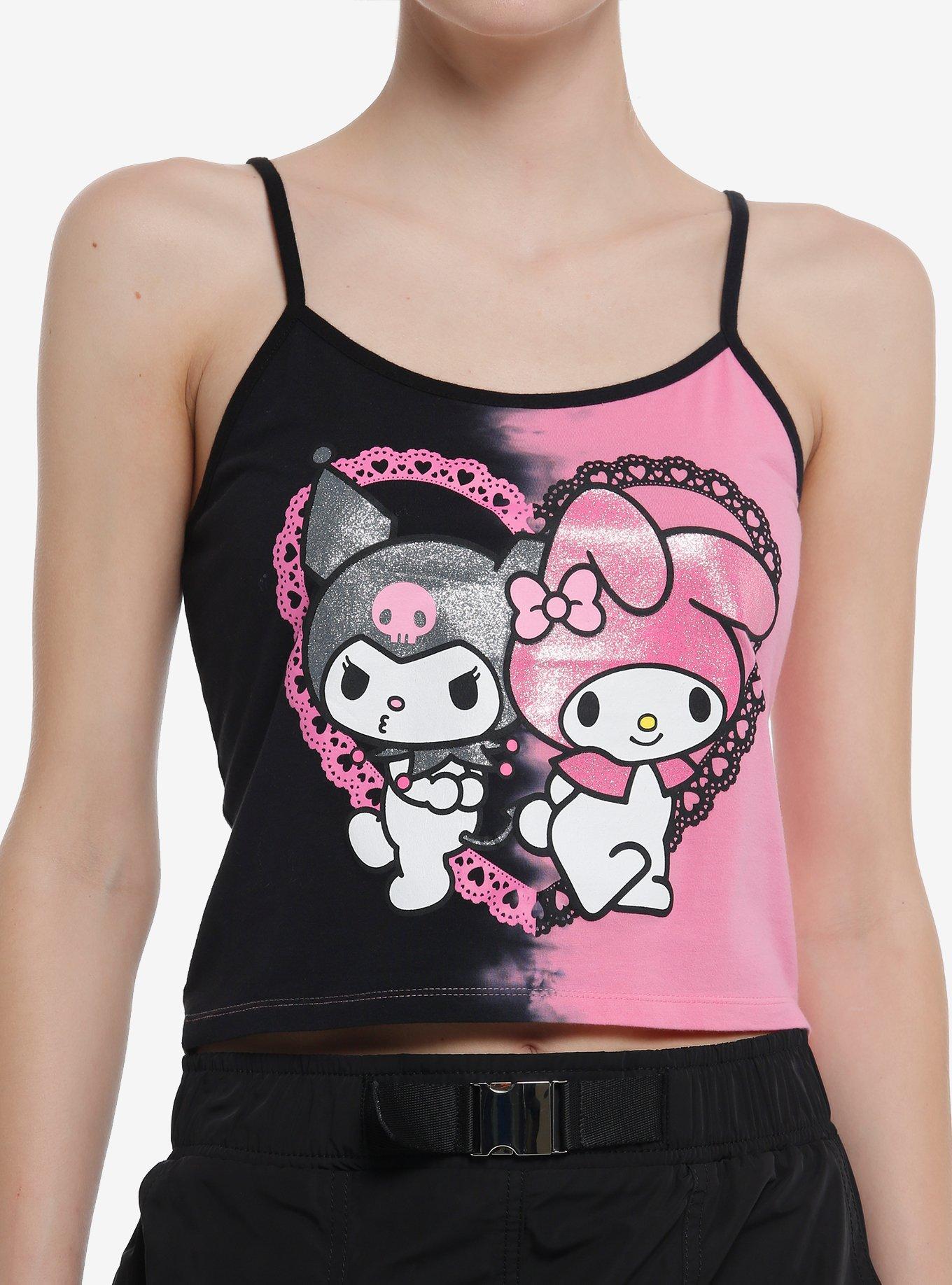 My Melody & Kuromi Glitter Heart Split Dye Girls Tank Top, PINK, hi-res