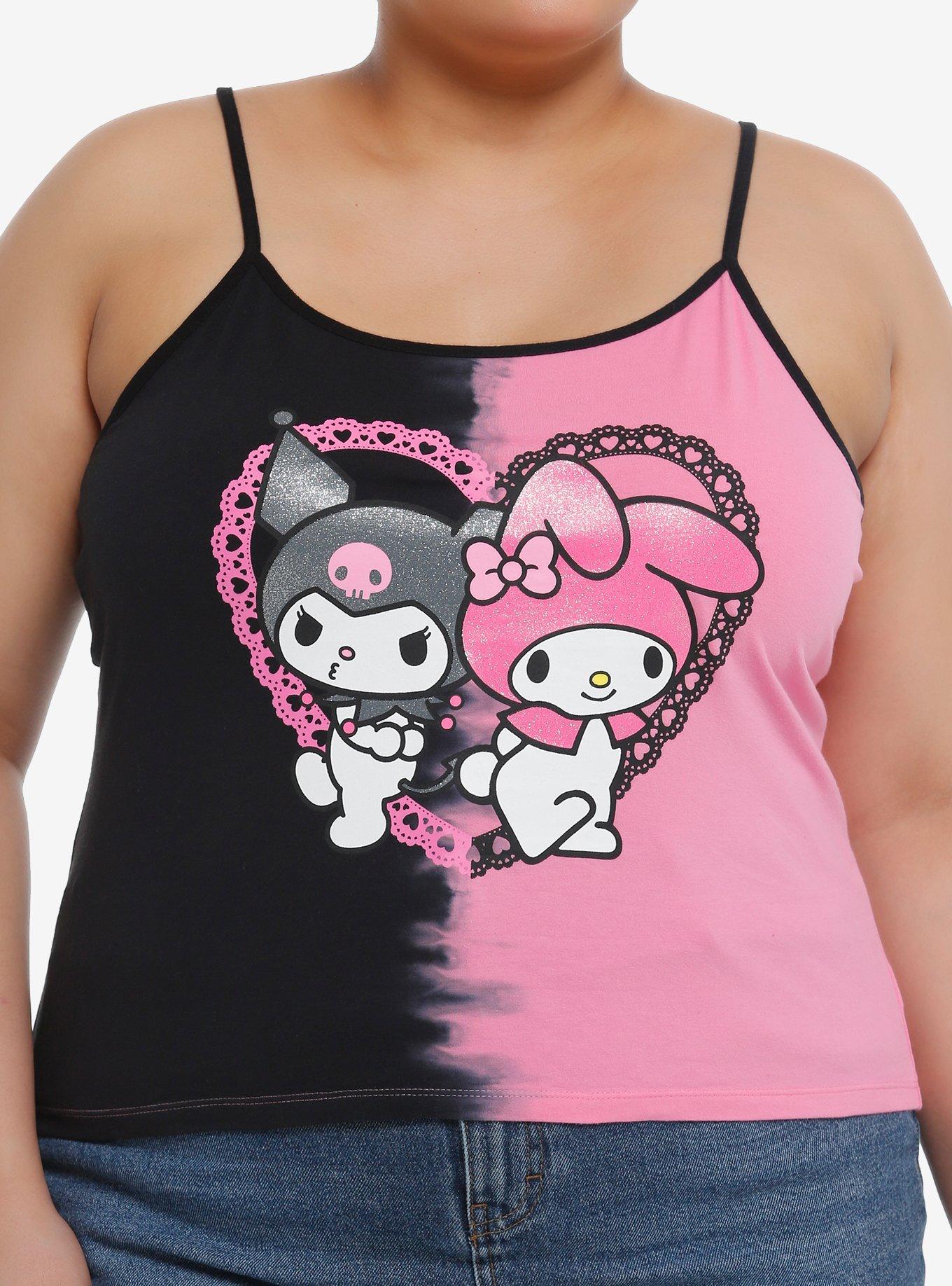 My Melody & Kuromi Glitter Heart Split Dye Girls Tank Top Plus Size, PINK, hi-res