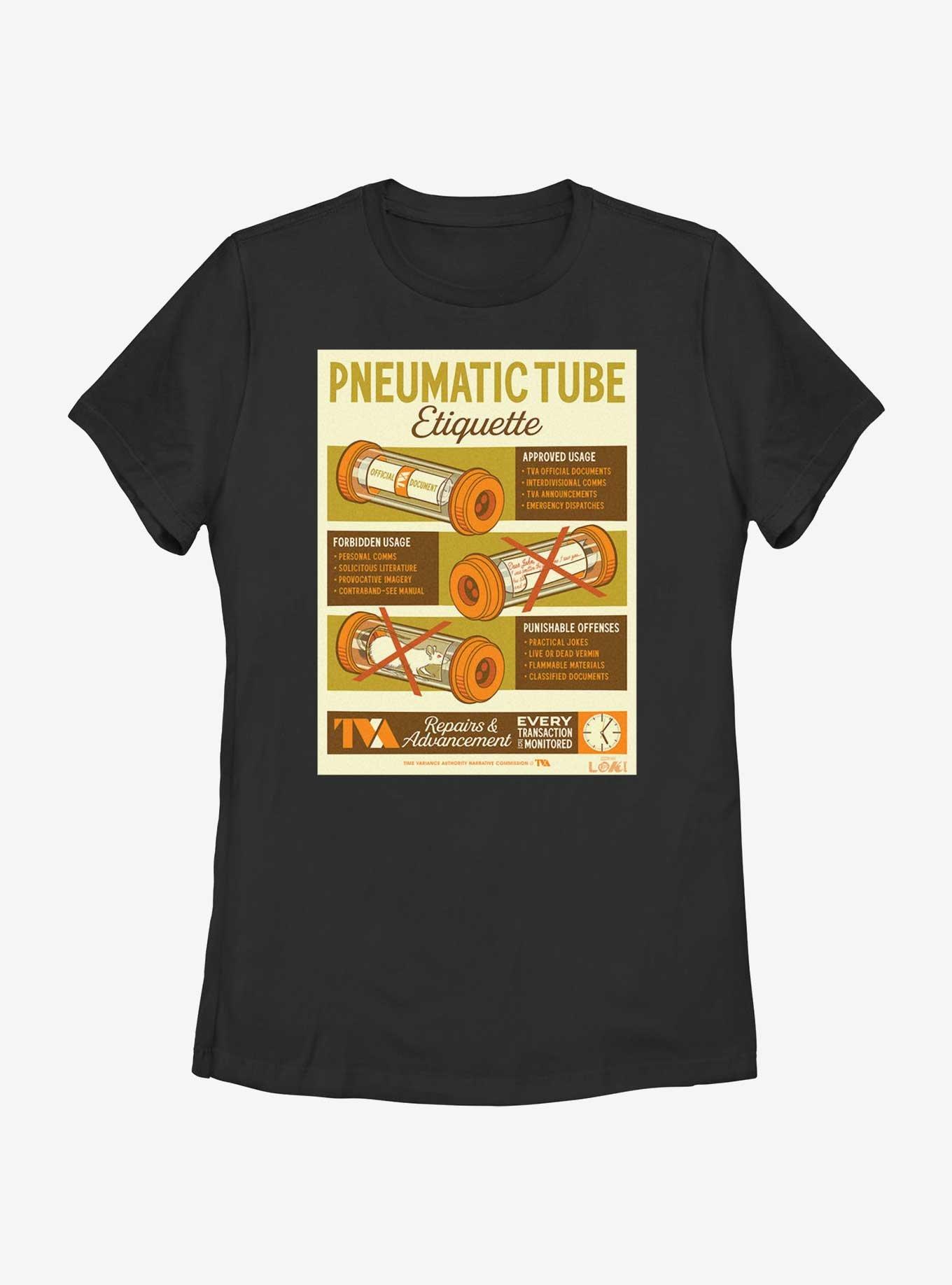 Marvel Loki Pneumatic Tube Infographic Poster Womens T-Shirt, BLACK, hi-res