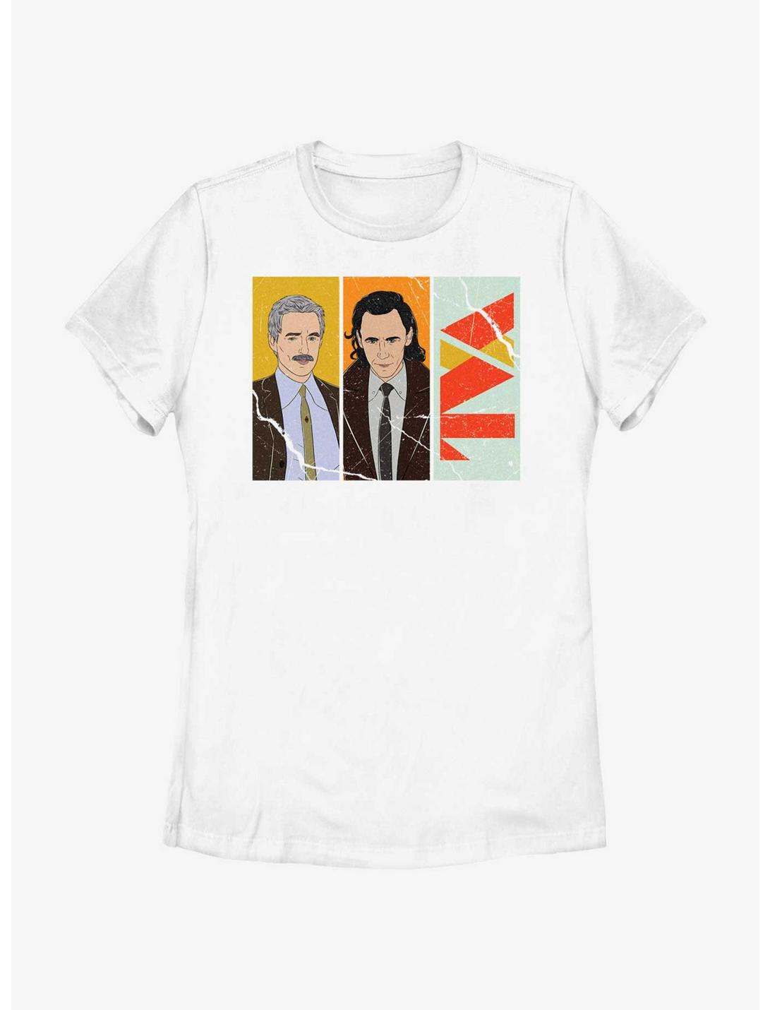 Marvel Loki Mobius and Loki TVA Logo Womens T-Shirt, WHITE, hi-res