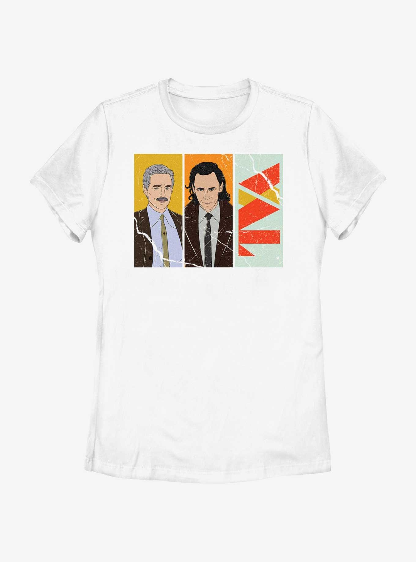 Marvel Loki Mobius and Loki TVA Logo Womens T-Shirt, WHITE, hi-res