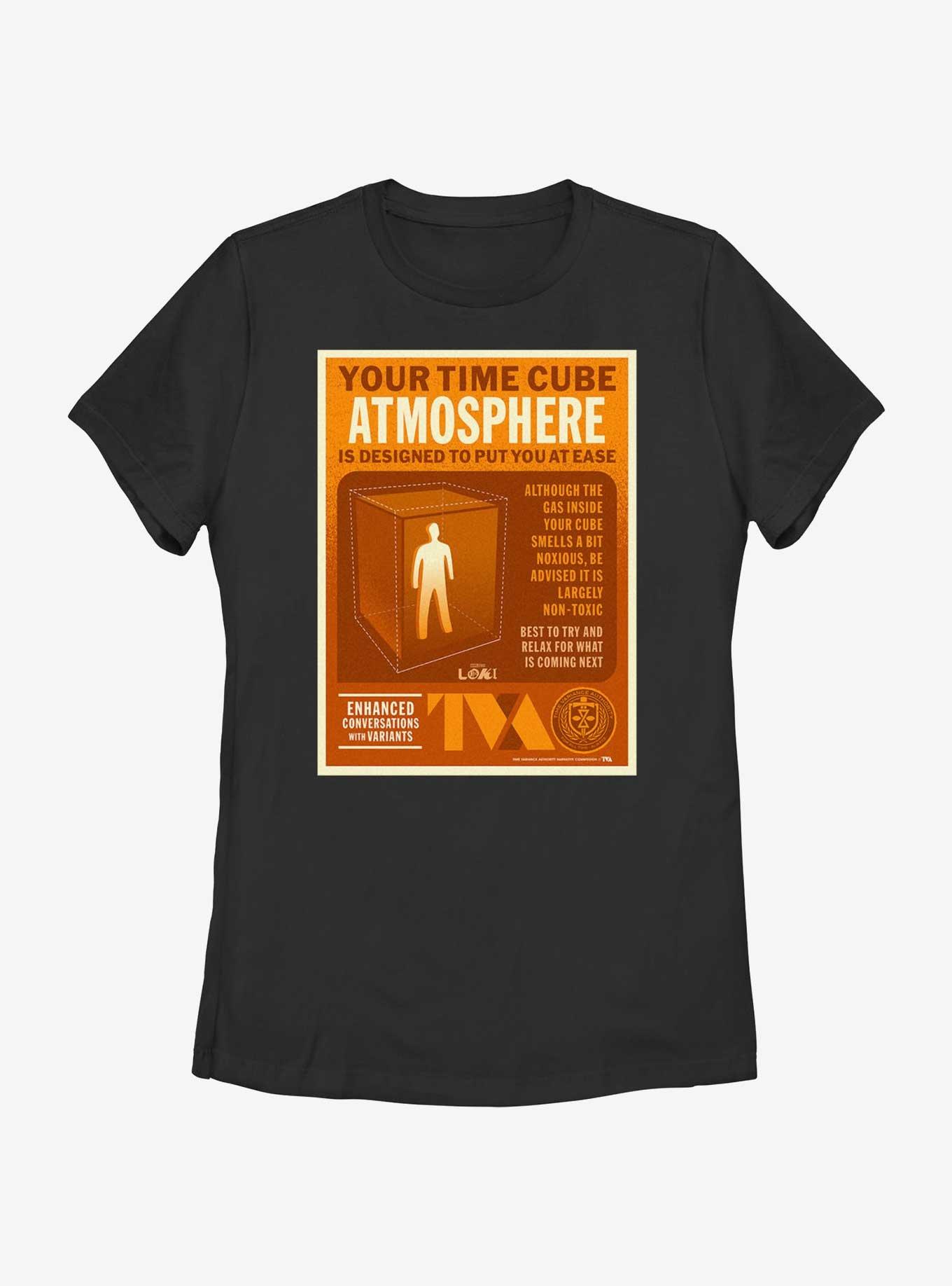 Marvel Loki Time Cube Atmosphere Infographic Poster Womens T-Shirt, BLACK, hi-res