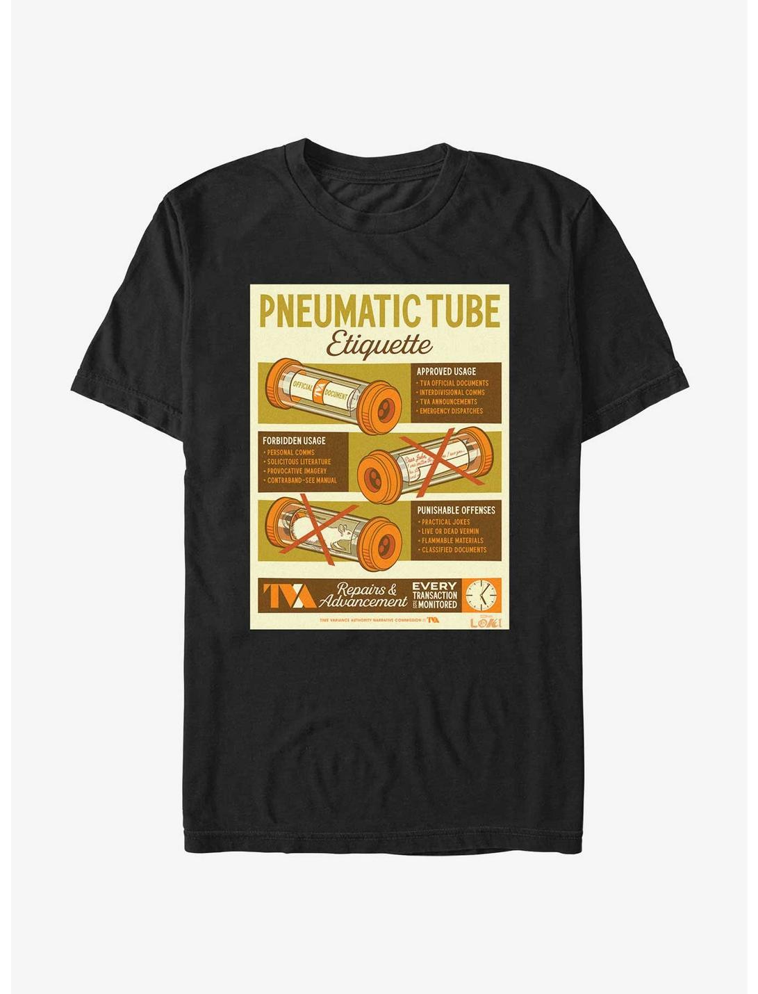 Marvel Loki Pneumatic Tube Infographic Poster T-Shirt, BLACK, hi-res