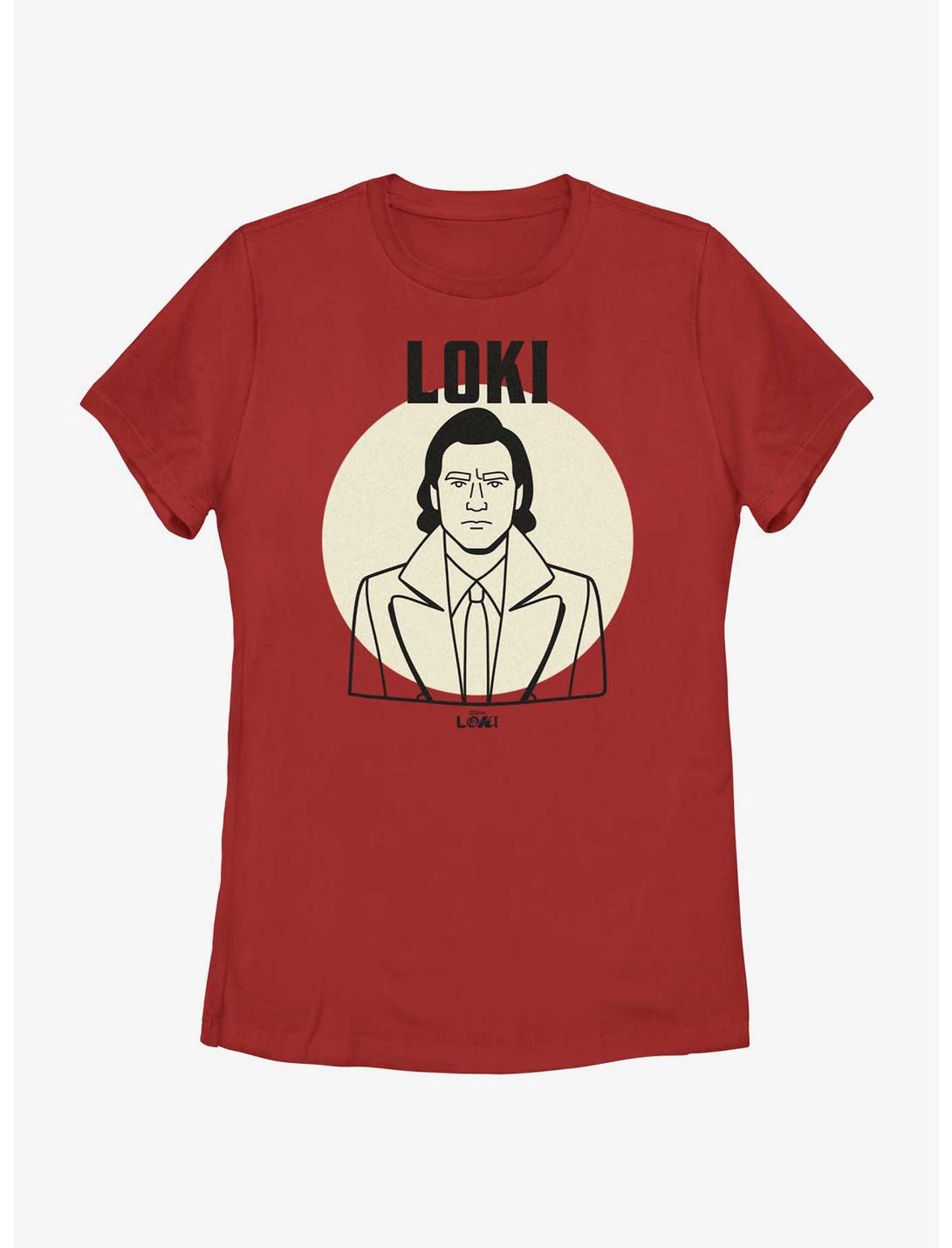 Marvel Loki Line Drawing Loki Portrait Womens T-Shirt, RED, hi-res