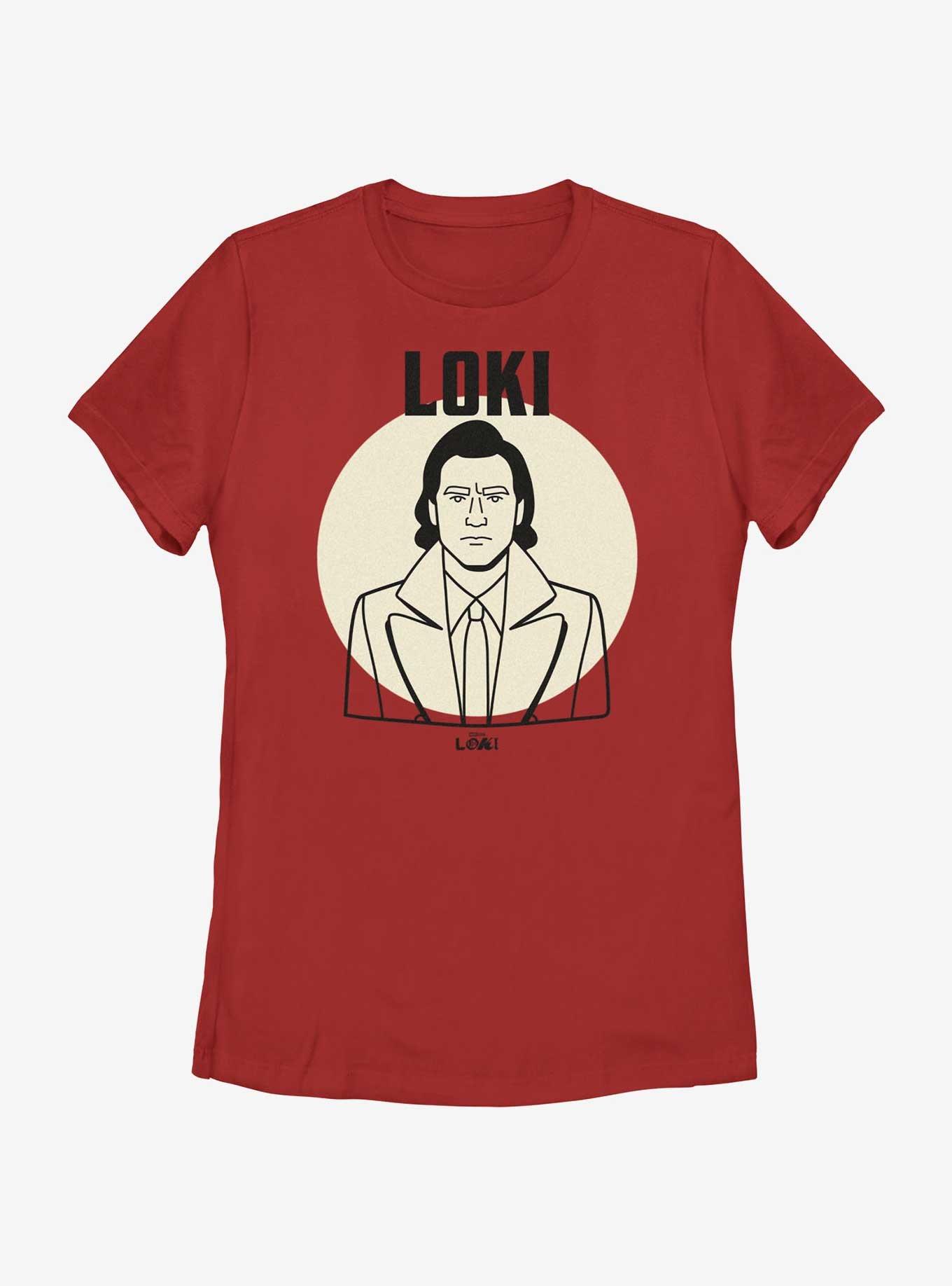 Marvel Loki Line Drawing Loki Portrait Womens T-Shirt, RED, hi-res