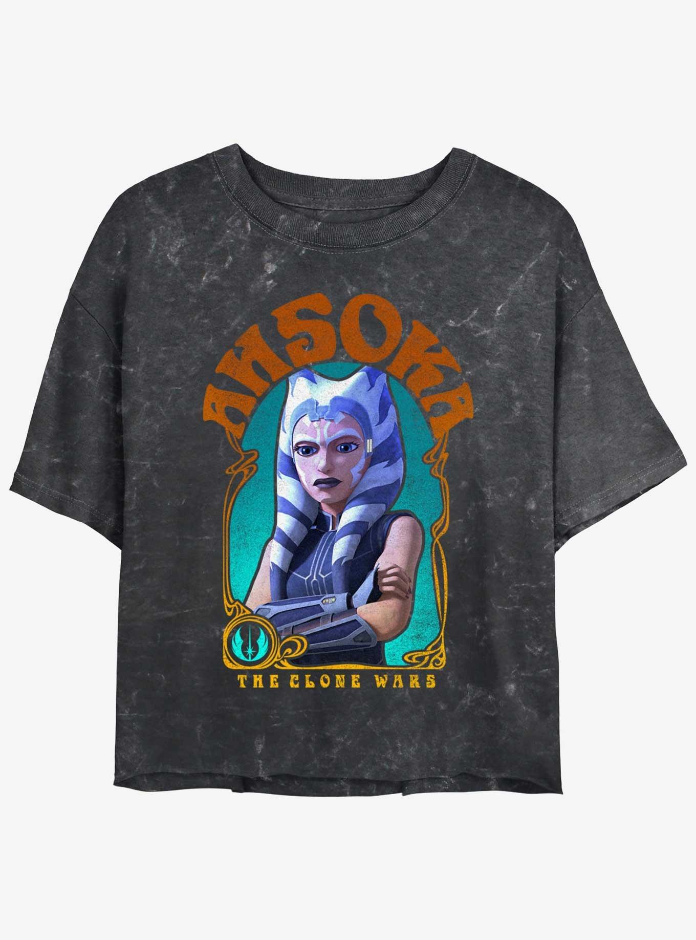 Star Wars The Clone Wars Ahsoka Nouveau Mineral Wash Girls Crop T-Shirt, BLACK, hi-res