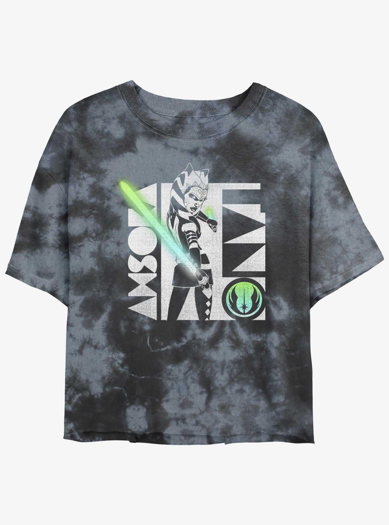 Star Wars: Clone Wars Ahsoka Light Saber Tie-Dye Girls Crop T-Shirt, BLKCHAR, hi-res