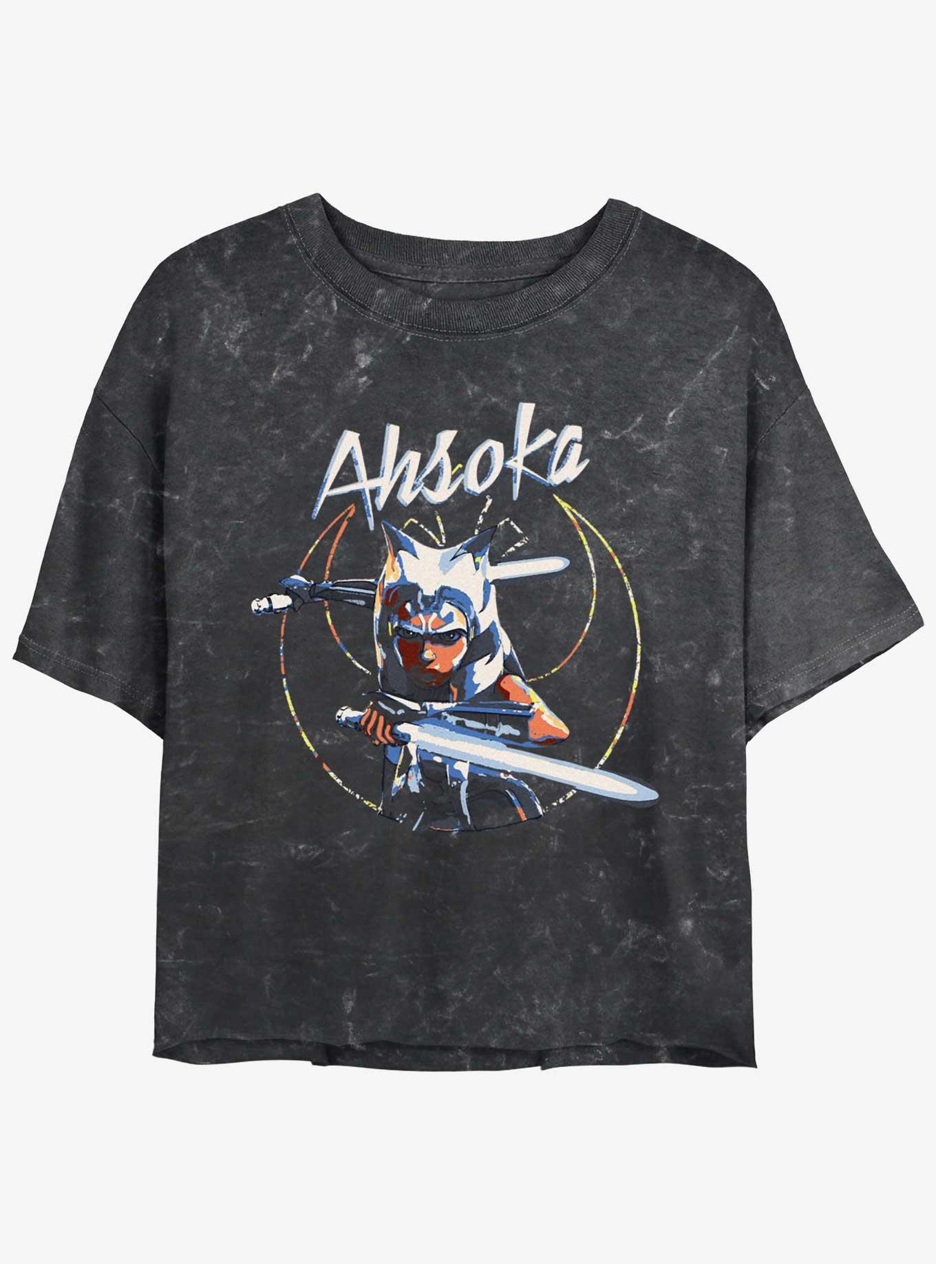 Star Wars: The Clone Wars Rebel Ahsoka Tano Mineral Wash Girls Crop T-Shirt, BLACK, hi-res