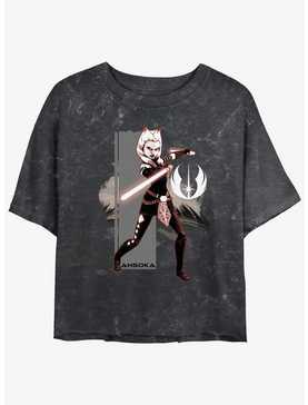 Star Wars Ahsoka Grey Jedi Mineral Wash Girls Crop T-Shirt, , hi-res
