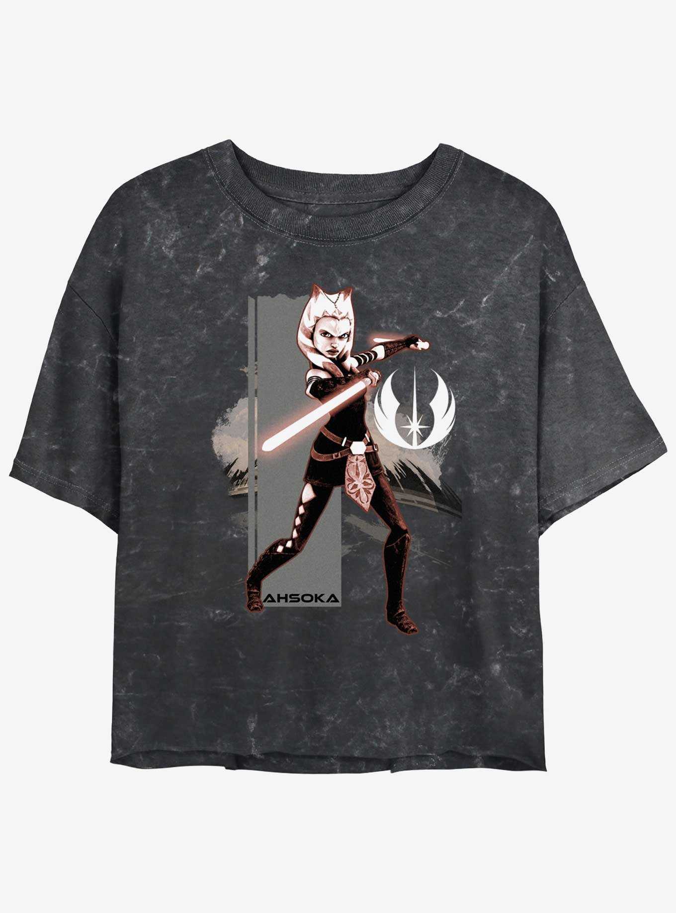 Star Wars Ahsoka Grey Jedi Mineral Wash Girls Crop T-Shirt, , hi-res