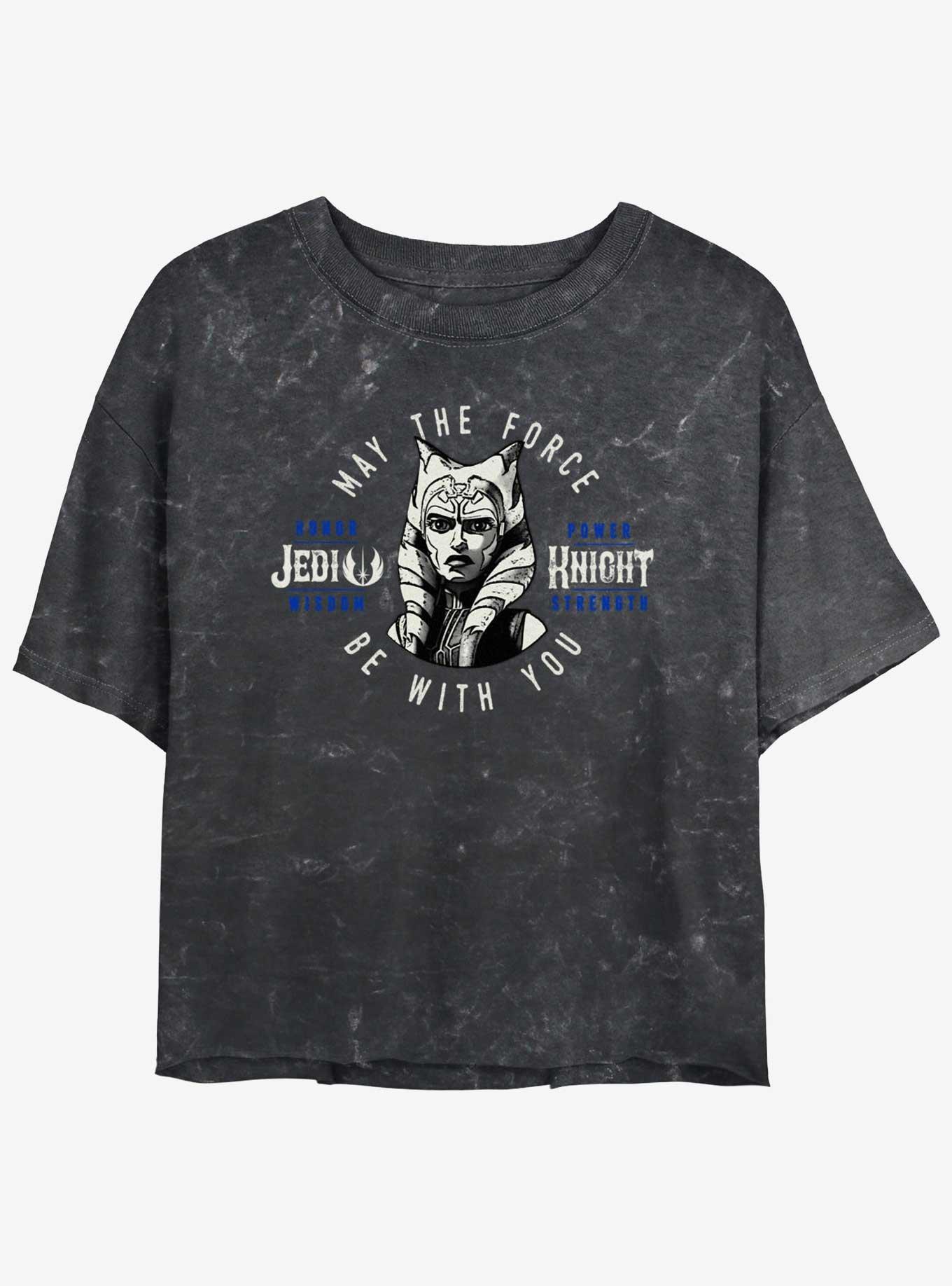 Star Wars: The Clone Wars The Grey One Mineral Wash Girls Crop T-Shirt, BLACK, hi-res