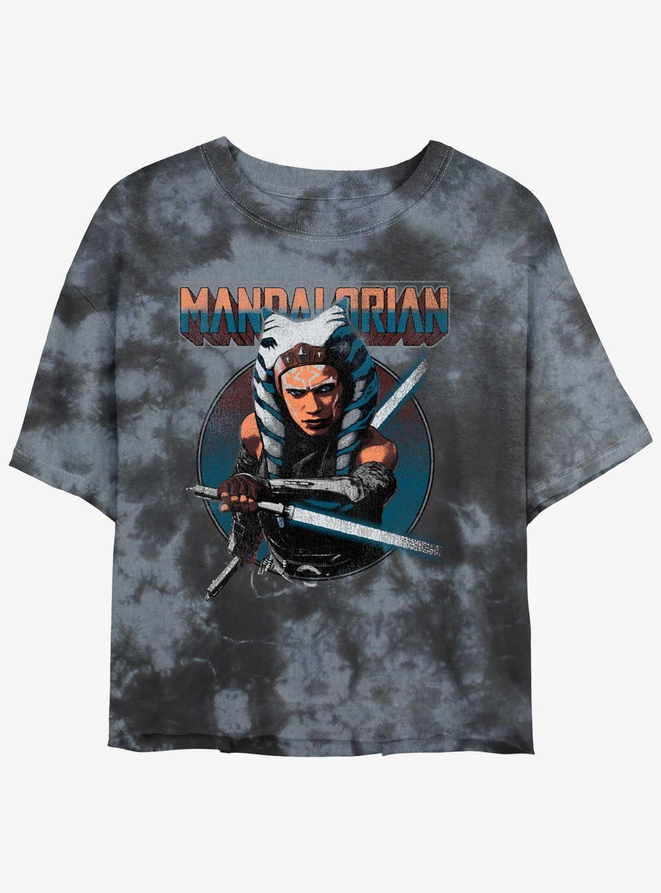 Star Wars The Mandalorian Ahsoka Circle Tie-Dye Girls Crop T-Shirt, BLKCHAR, hi-res