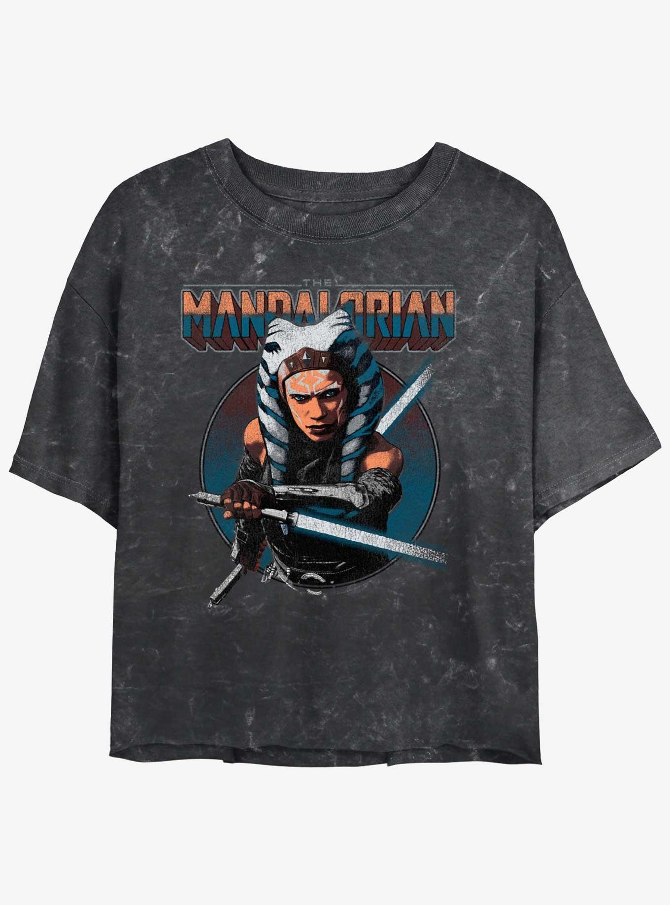 Star Wars The Mandalorian Ahsoka Circle Mineral Wash Girls Crop T-Shirt, BLACK, hi-res