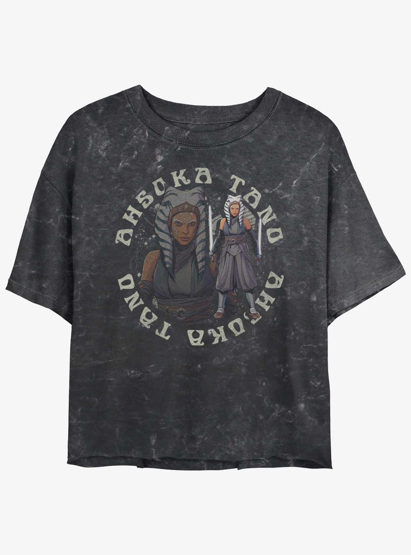 Star Wars The Mandalorian Ahsoka Tano Mineral Wash Girls Crop T-Shirt, BLACK, hi-res