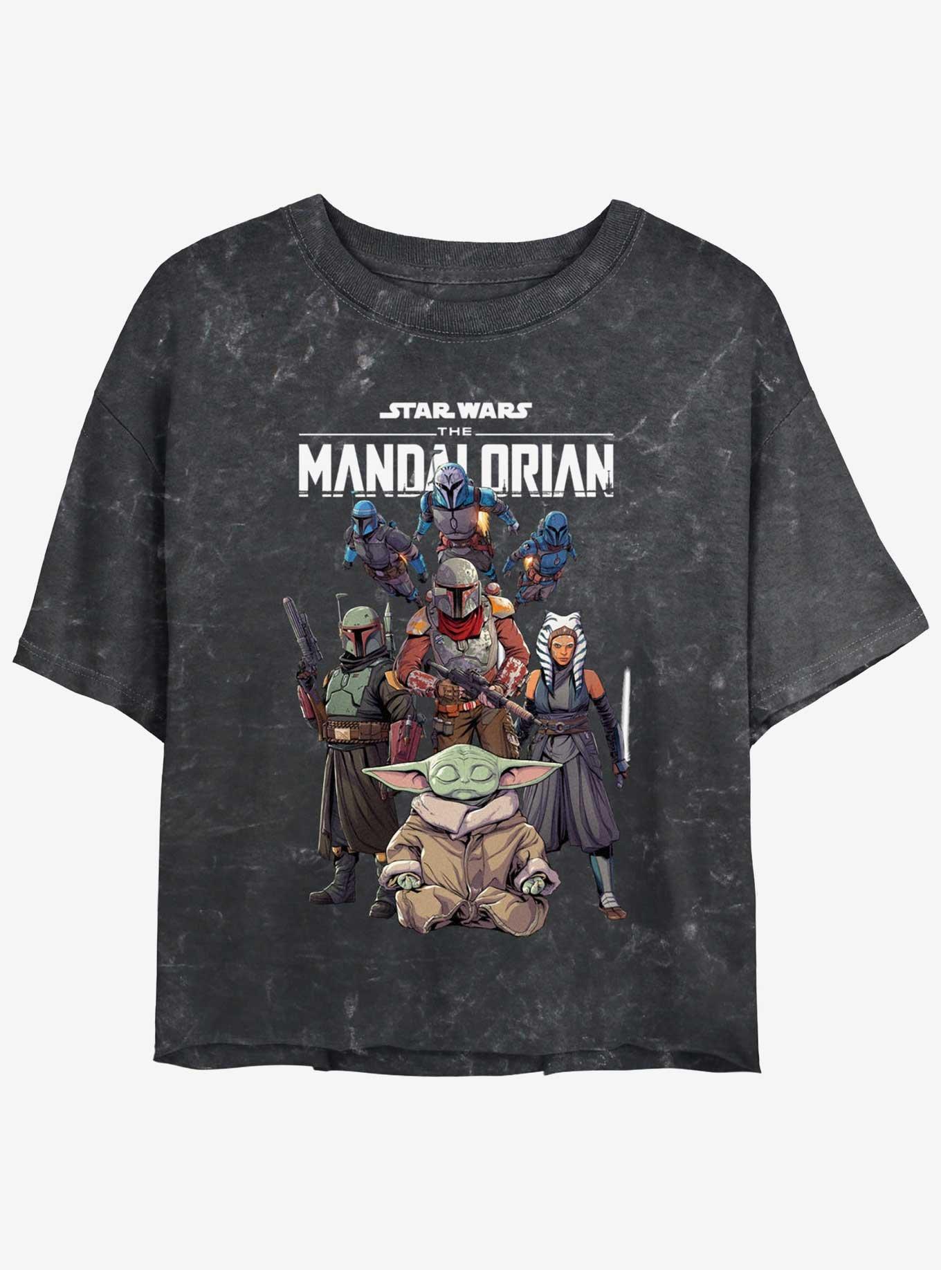 Star Wars The Mandalorian Grogu Protection Squad Mineral Wash Girls Crop T-Shirt