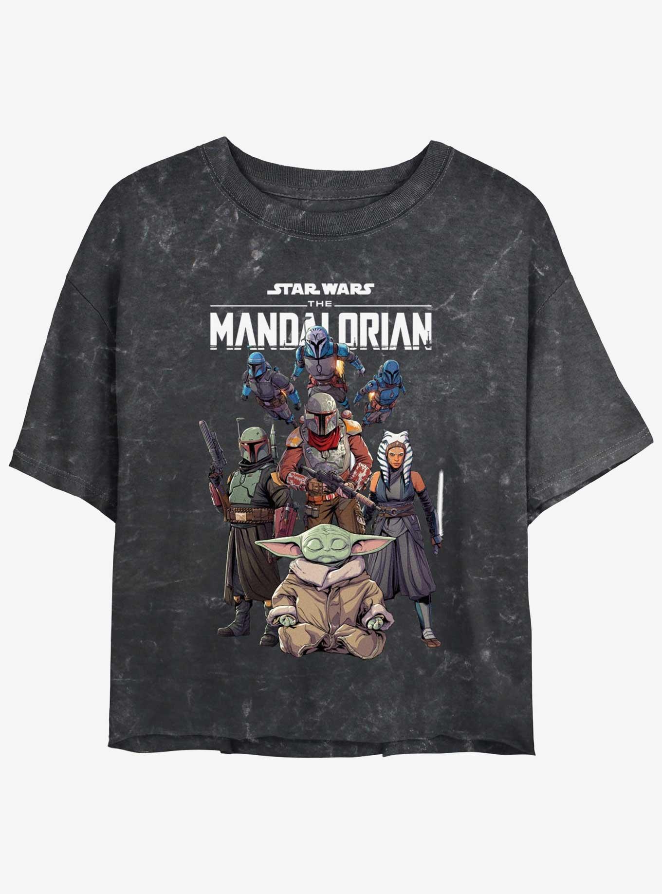 Star Wars The Mandalorian Grogu Protection Squad Mineral Wash Girls Crop T-Shirt, BLACK, hi-res